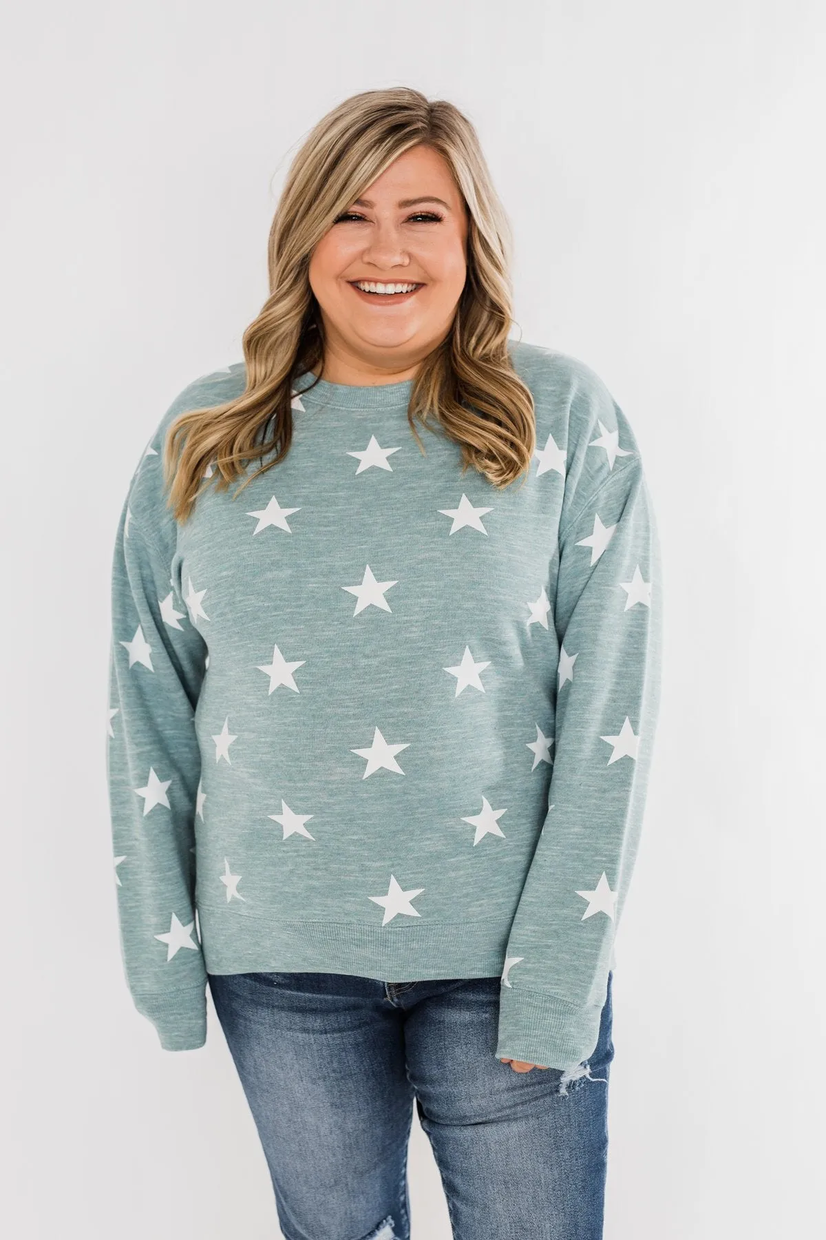 Counting The Stars Crew Neck Pullover- Dusty Teal