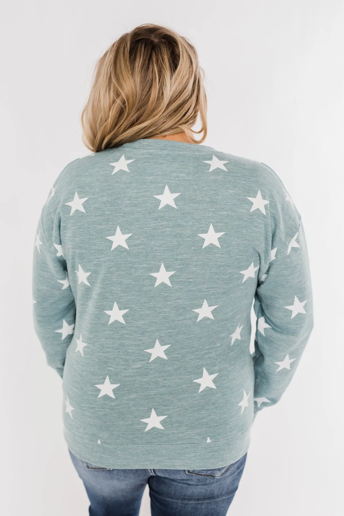 Counting The Stars Crew Neck Pullover- Dusty Teal