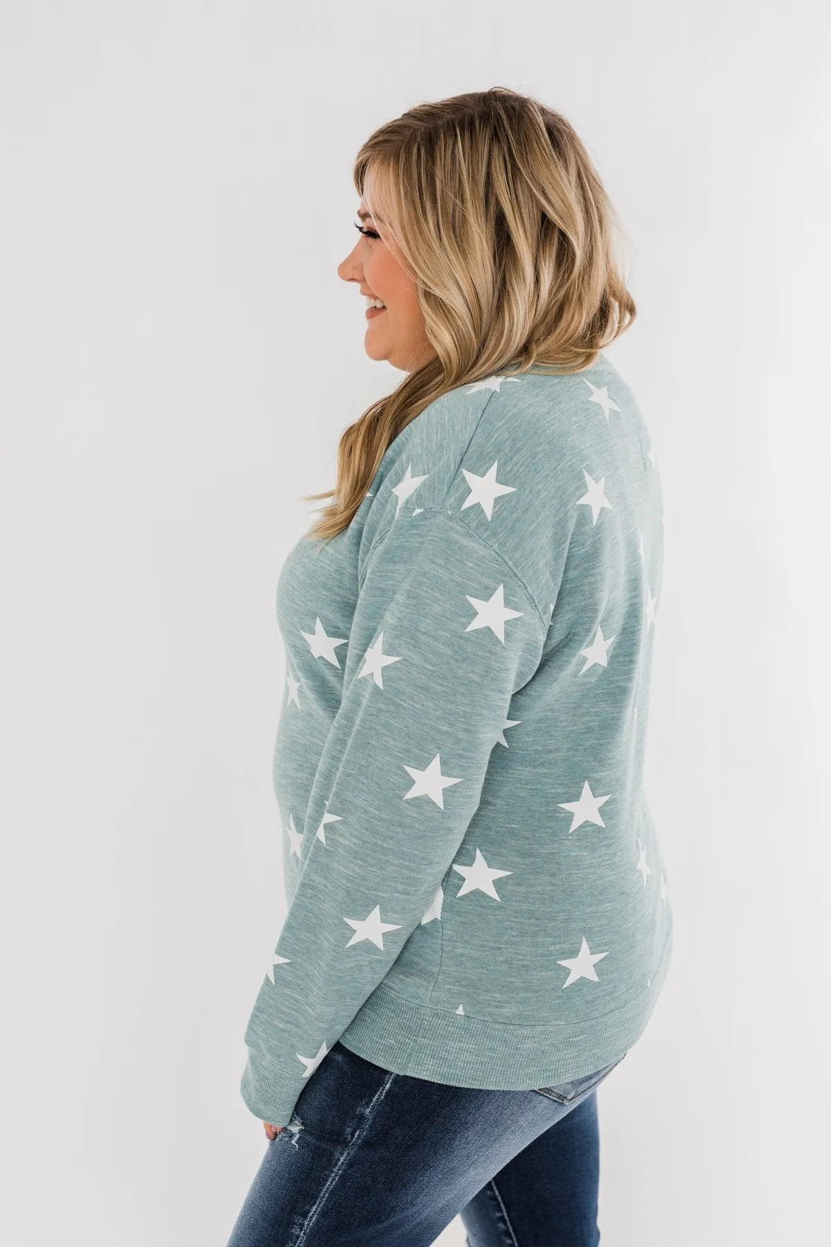 Counting The Stars Crew Neck Pullover- Dusty Teal