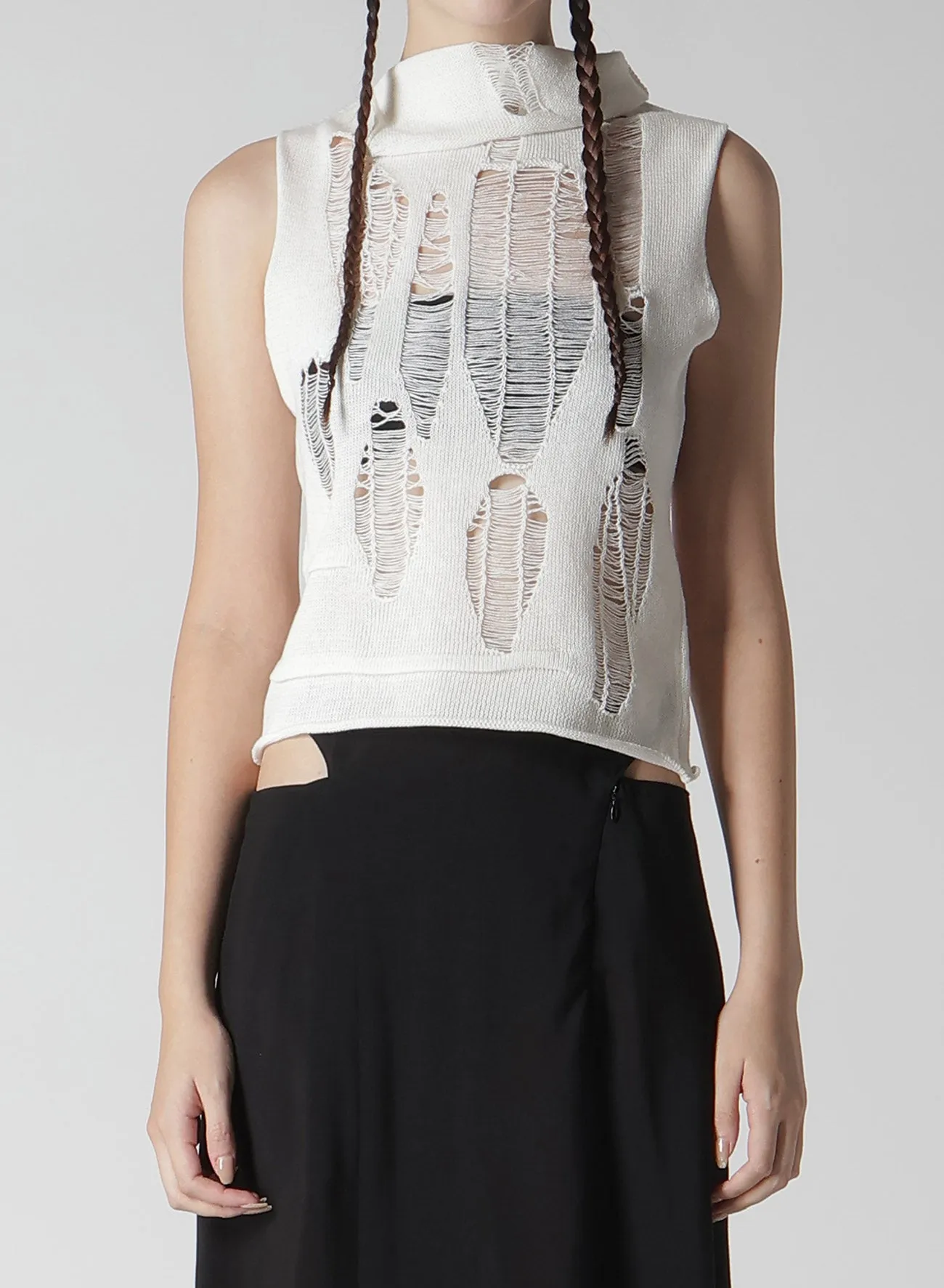 CRUSH PLAIN STITCH CRUSHED SLEEVELESS KNIT