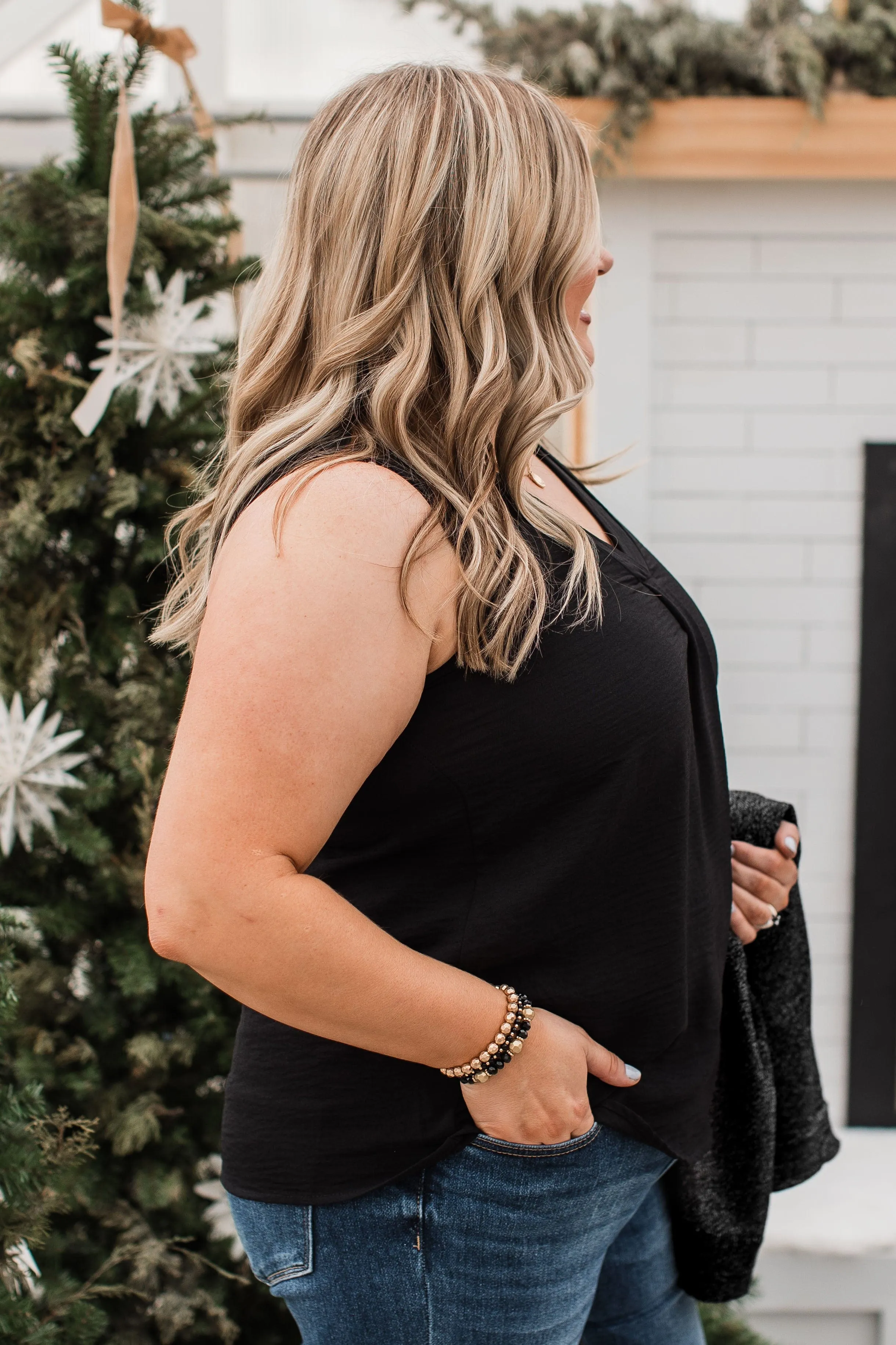 Cute By Design V-Neck Sleeveless Top- Black