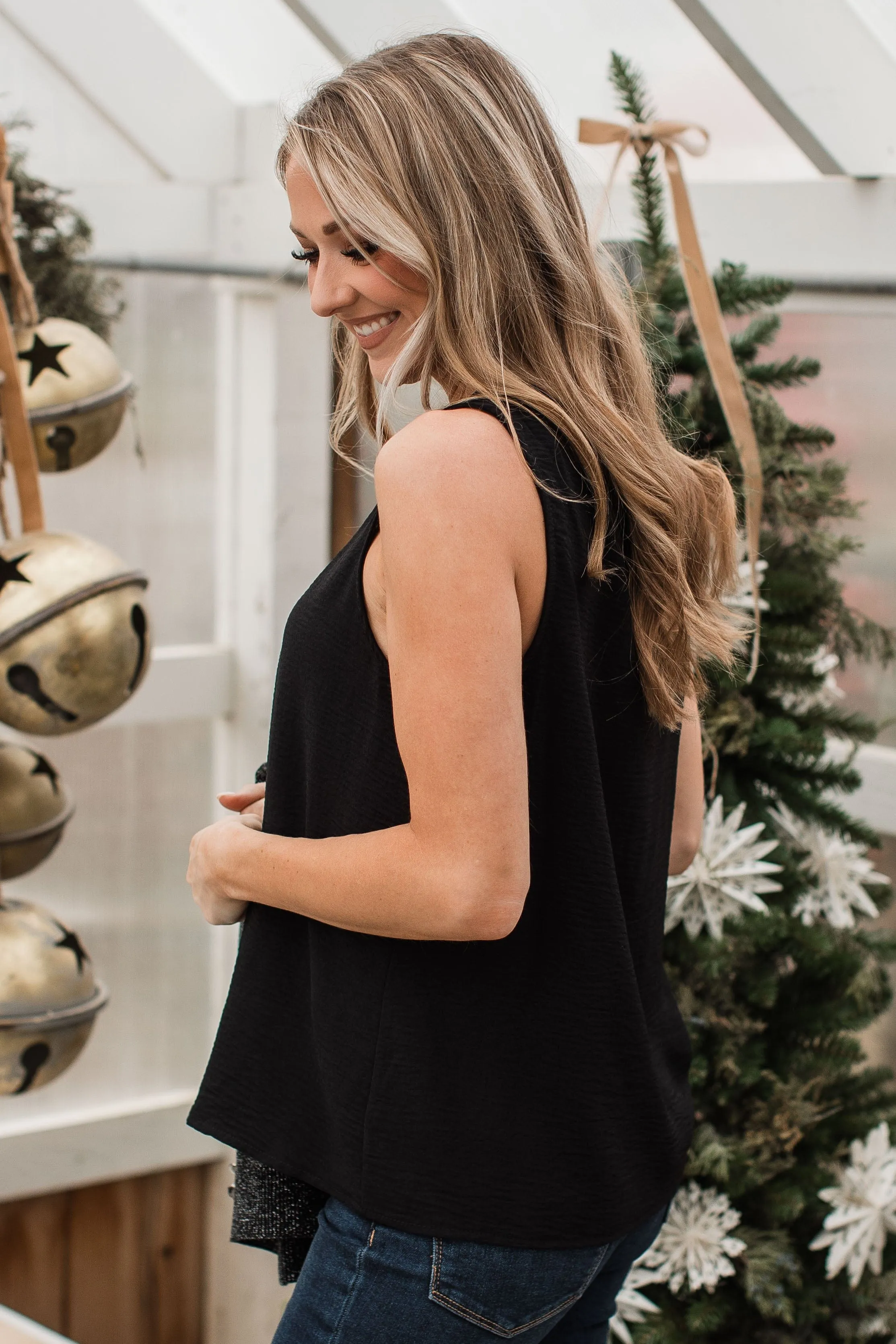 Cute By Design V-Neck Sleeveless Top- Black