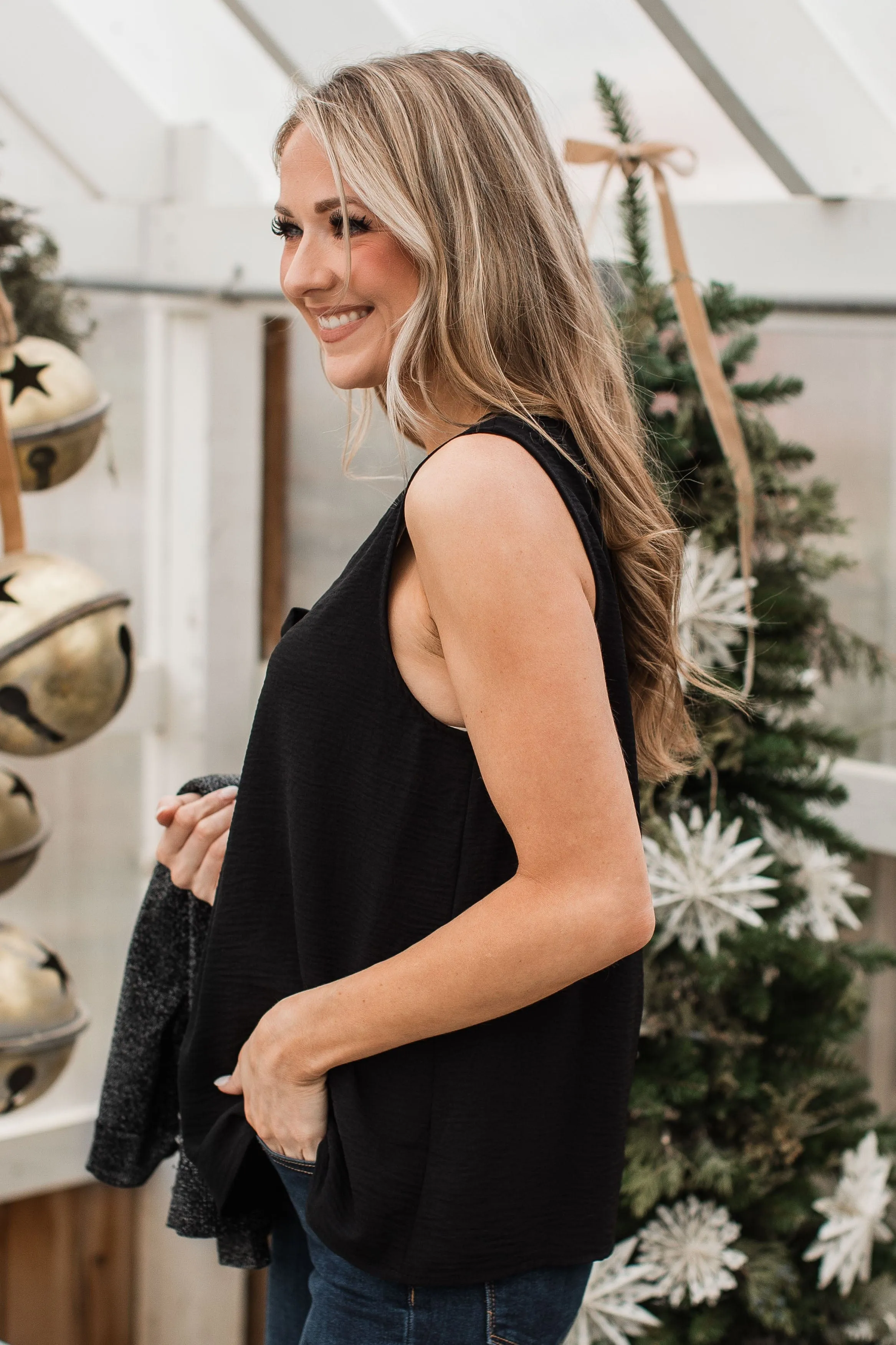 Cute By Design V-Neck Sleeveless Top- Black