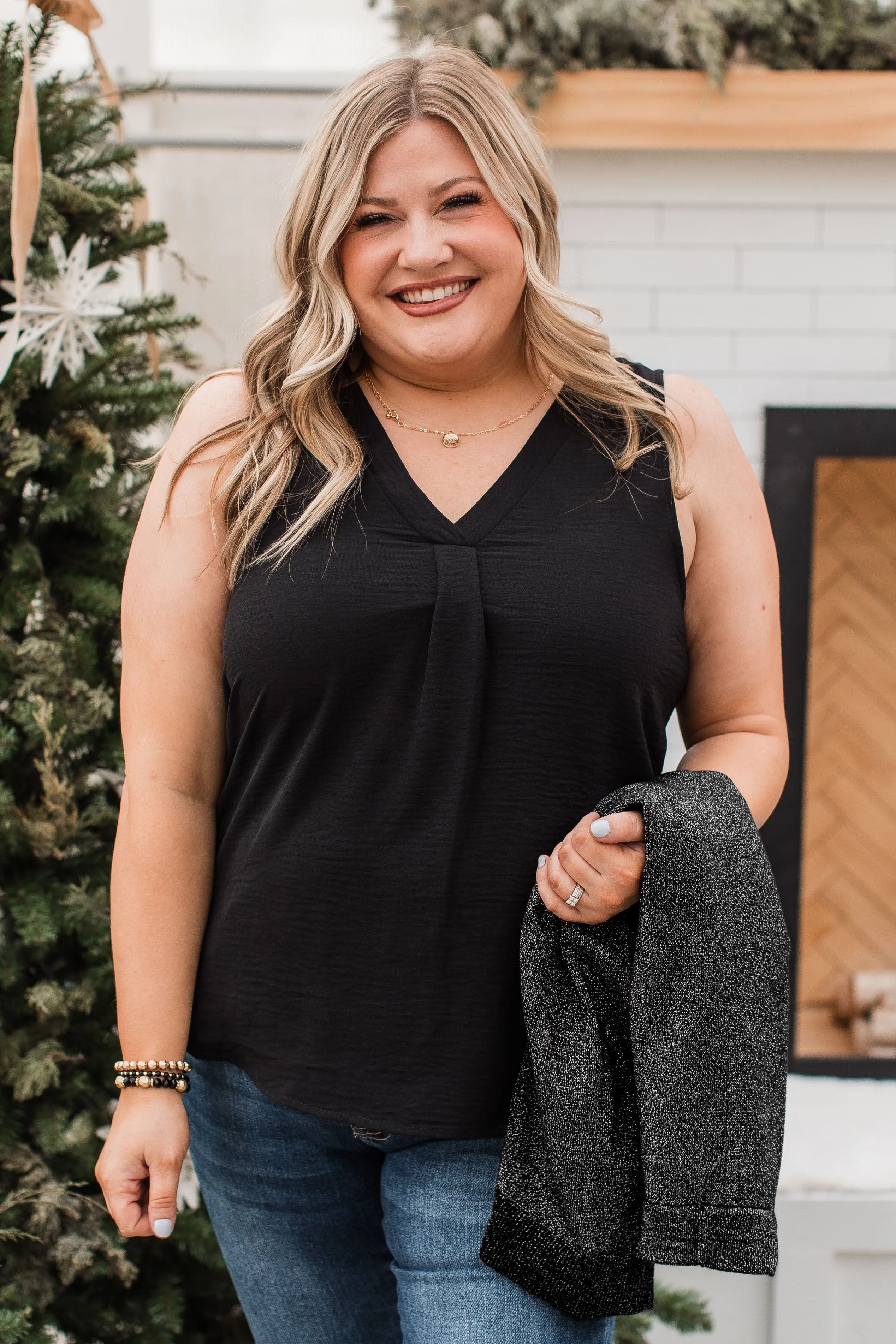 Cute By Design V-Neck Sleeveless Top- Black