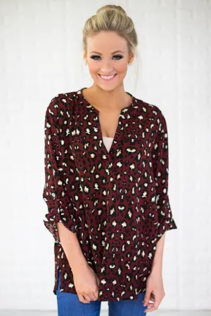 Dangerous Games Leopard Top ~ Maroon