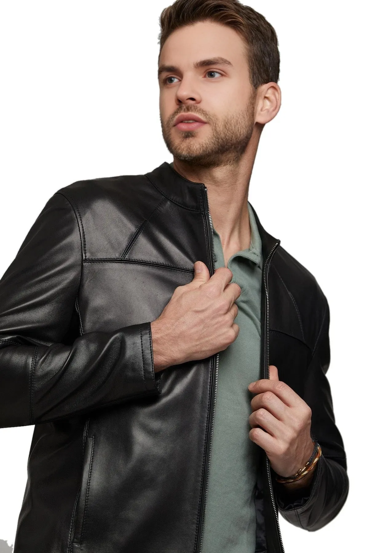 David Sheepskin Black Leather Jacket For Men