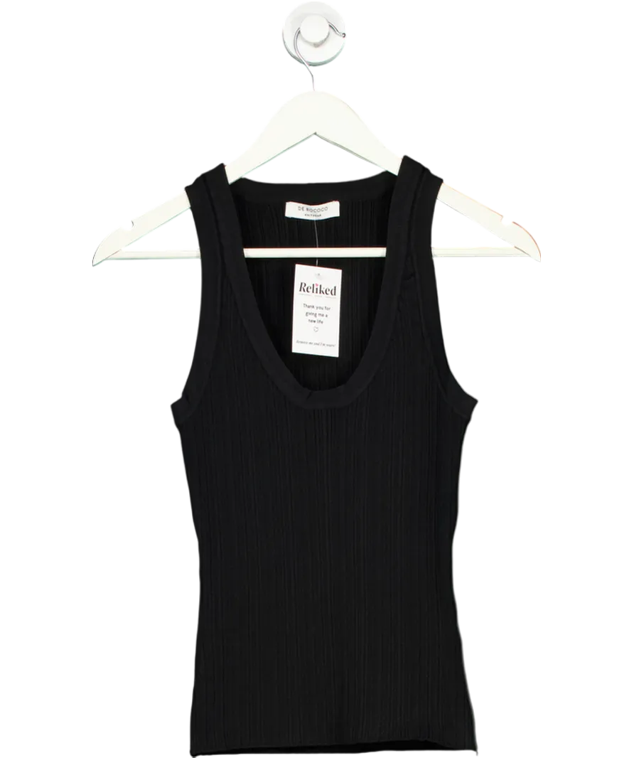 De Rococo Black Ribbed Knit V Neck Vest UK S