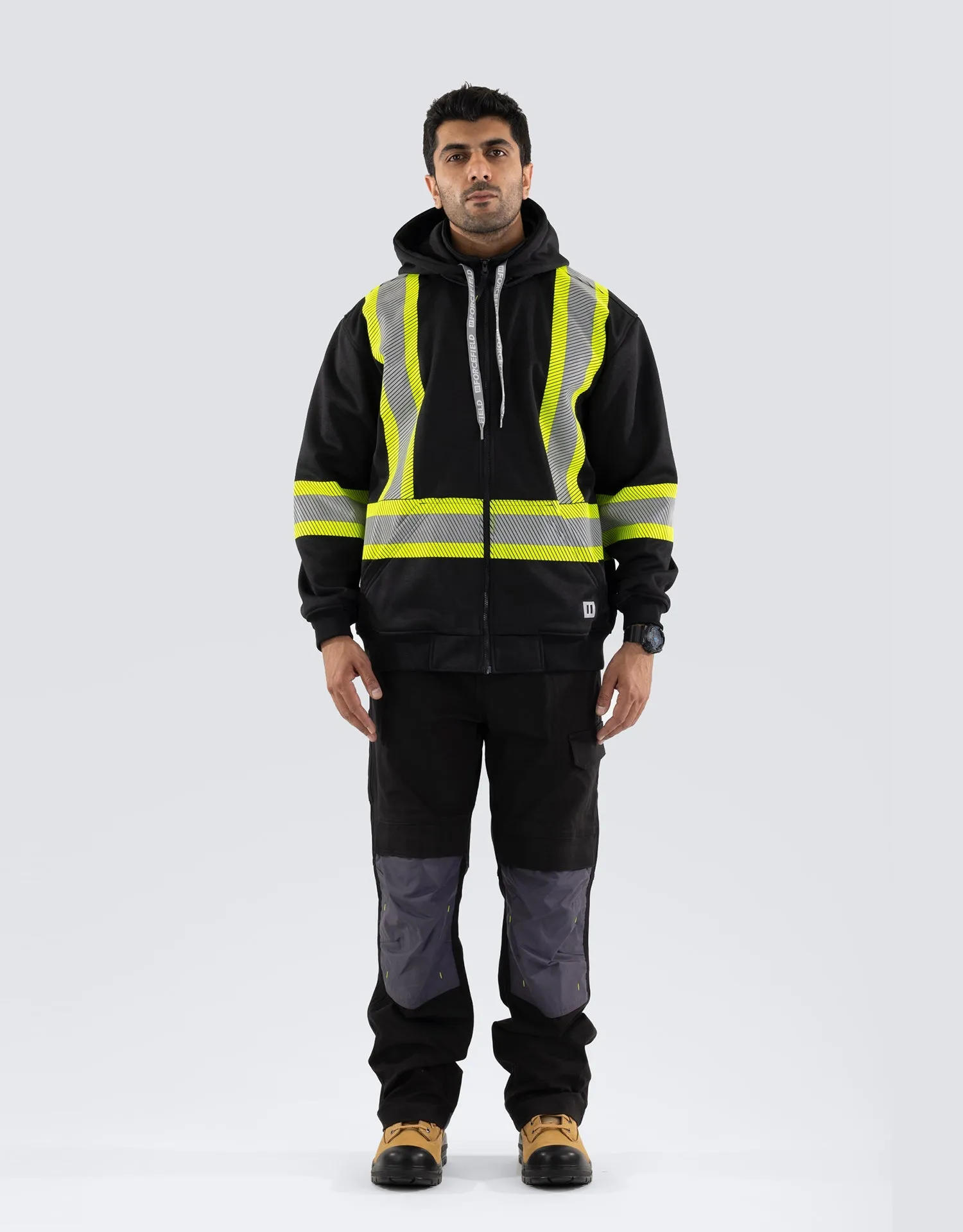 Deluxe Hi Vis Safety Hoodie with Segmented Reflective Tape and Detachable Hood