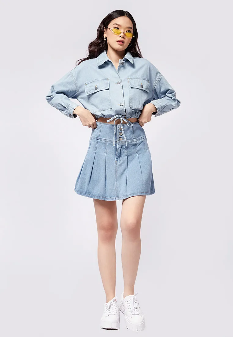 Denim Jacket with Drawstring Details