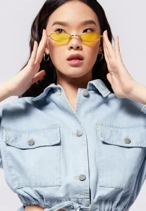 Denim Jacket with Drawstring Details