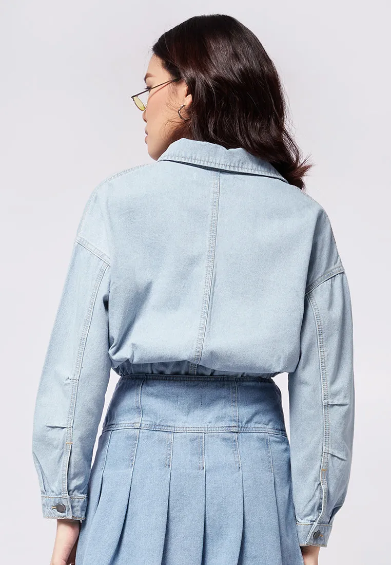 Denim Jacket with Drawstring Details