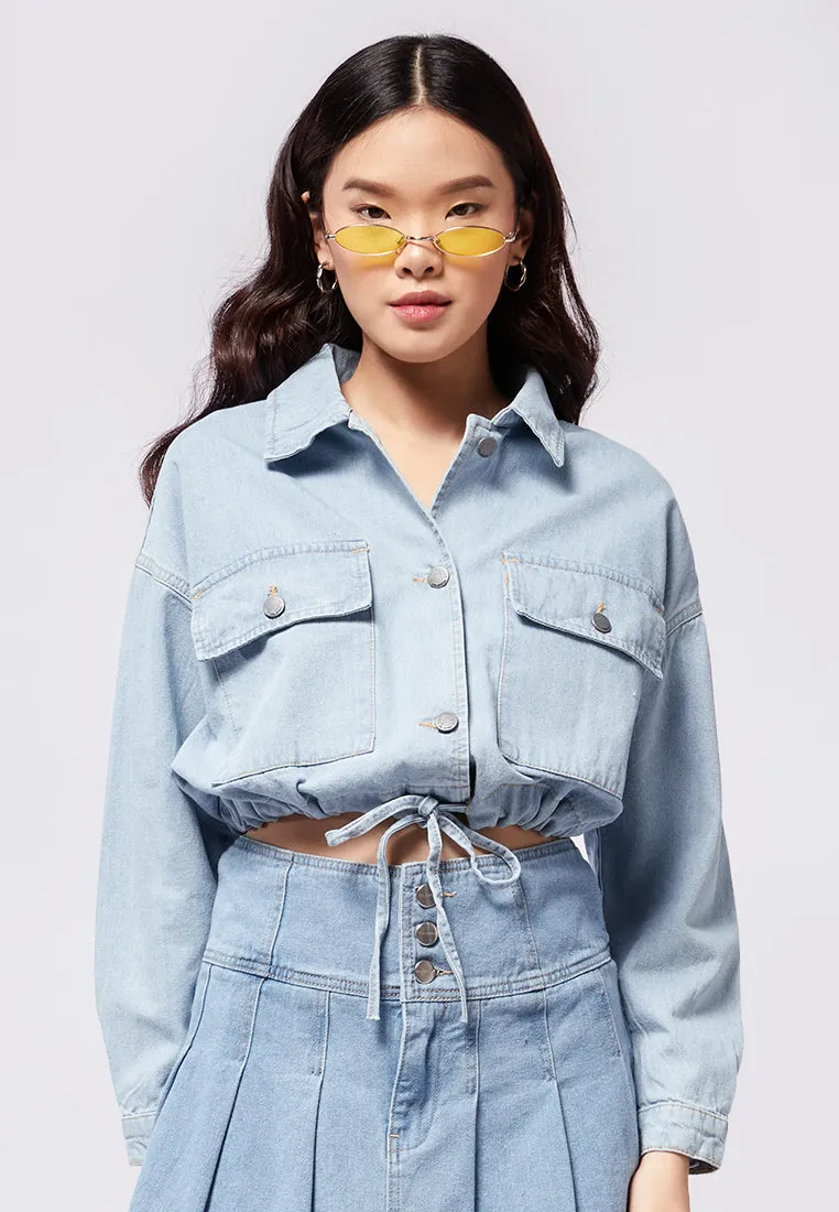 Denim Jacket with Drawstring Details
