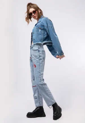 Denim Jacket with Print Details