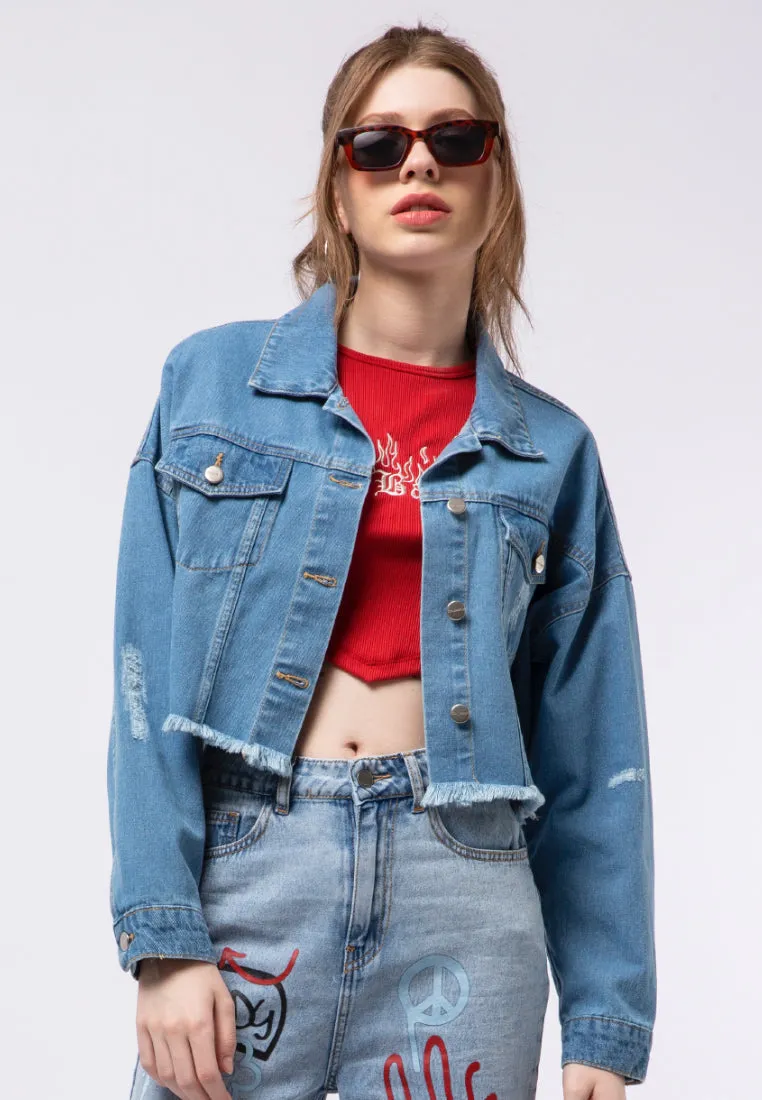 Denim Jacket with Print Details