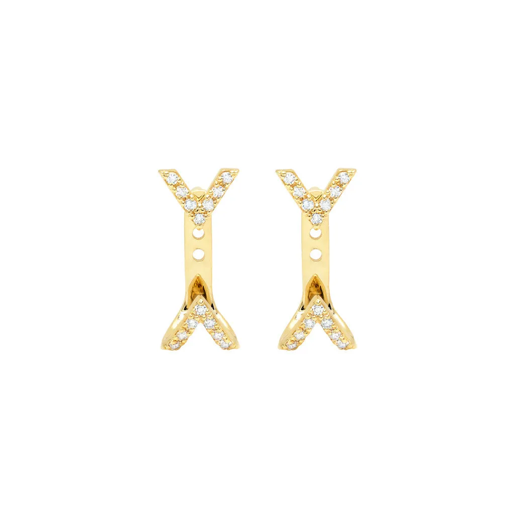 Diamond Dagger Studs with Ear Jackets | Yellow Gold