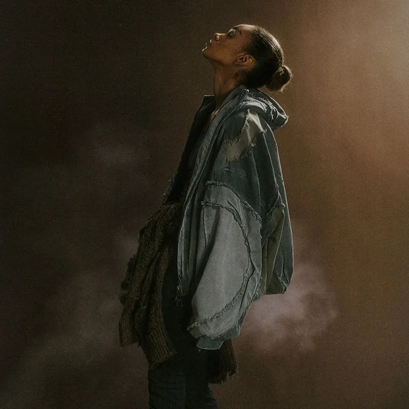 Distressed Patchwork Hooded Jacket