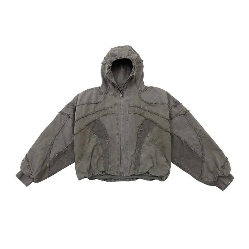 Distressed Patchwork Hooded Jacket