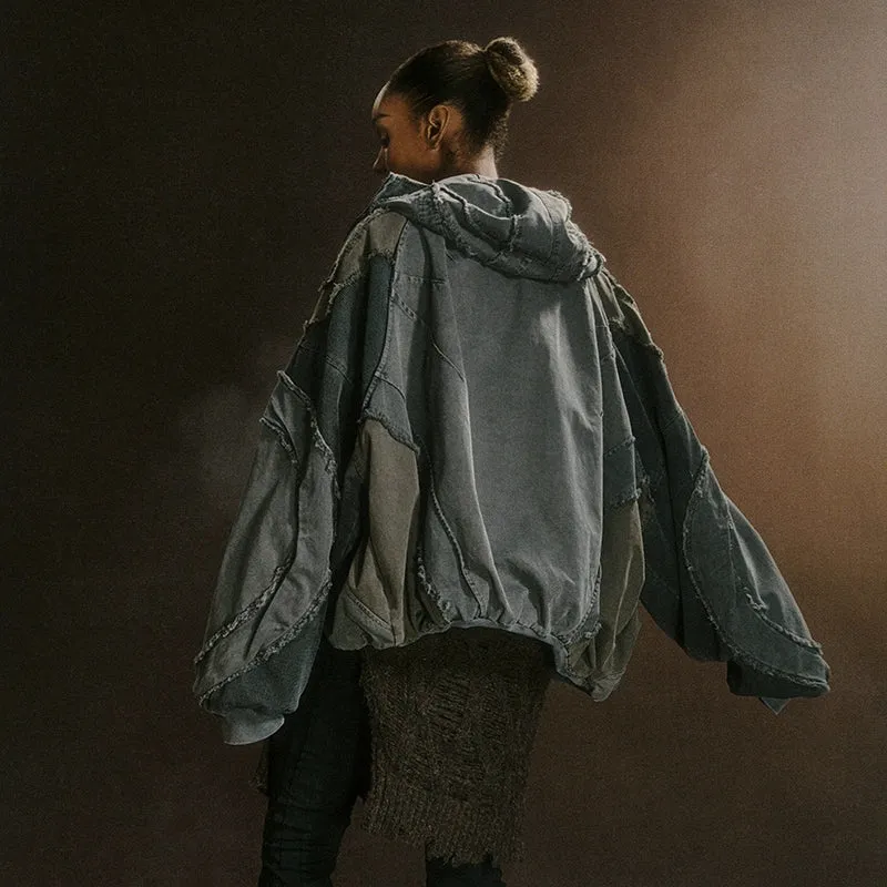 Distressed Patchwork Hooded Jacket