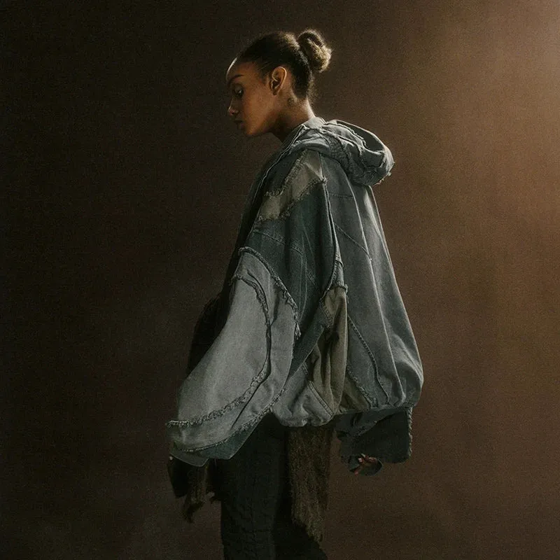 Distressed Patchwork Hooded Jacket