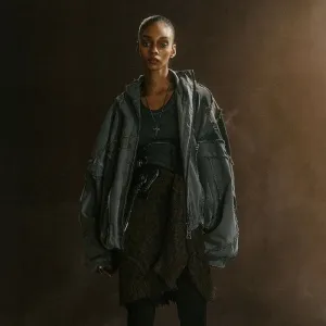 Distressed Patchwork Hooded Jacket
