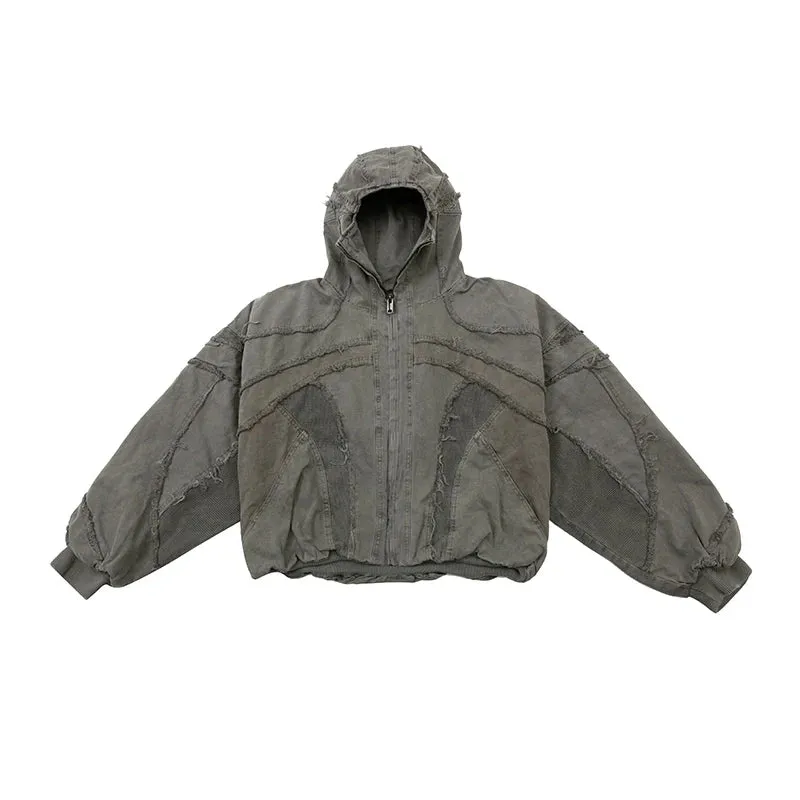 Distressed Patchwork Hooded Jacket