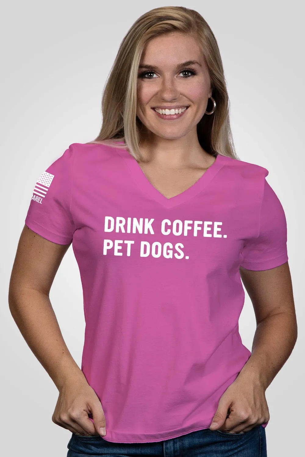 Drink Coffee Pet Dogs - Women's Relaxed Fit V-Neck Shirt