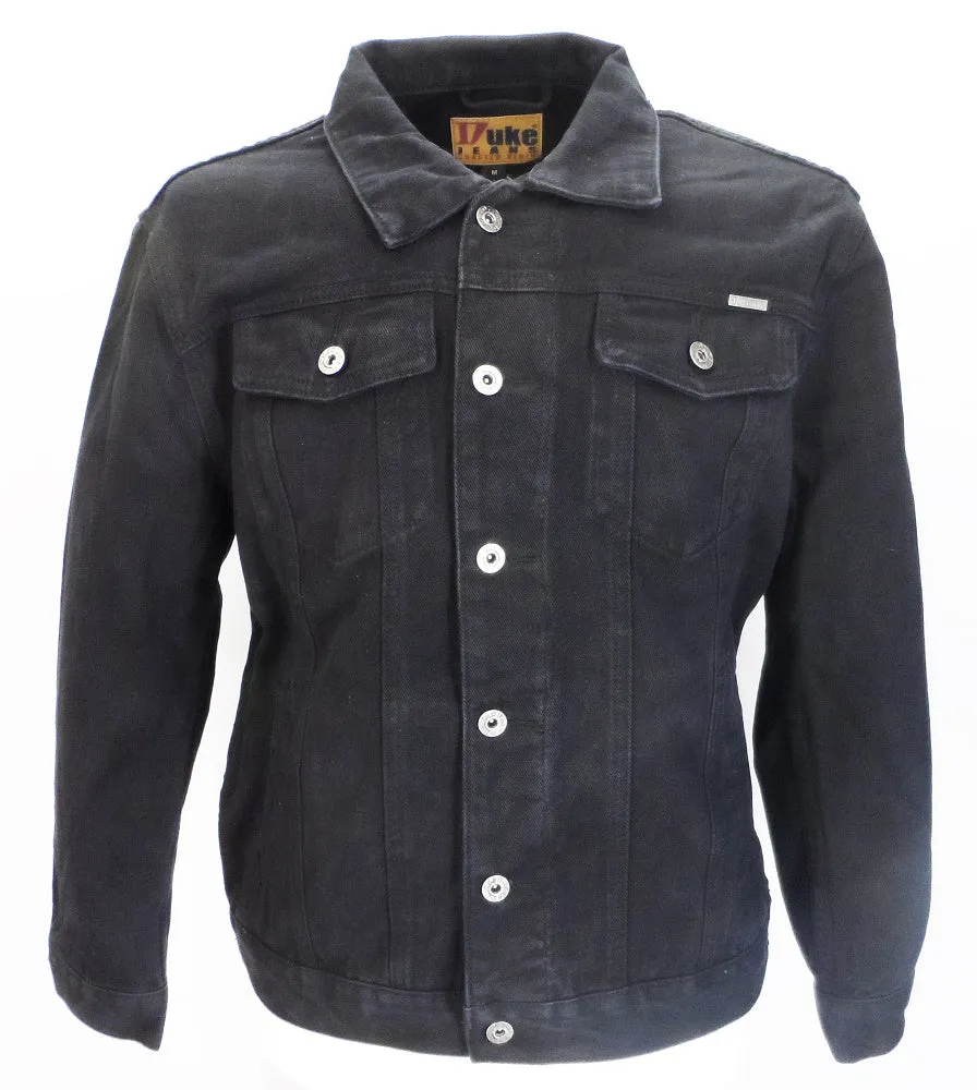 Duke Black Retro Mod Biker Denim Trucker Jacket