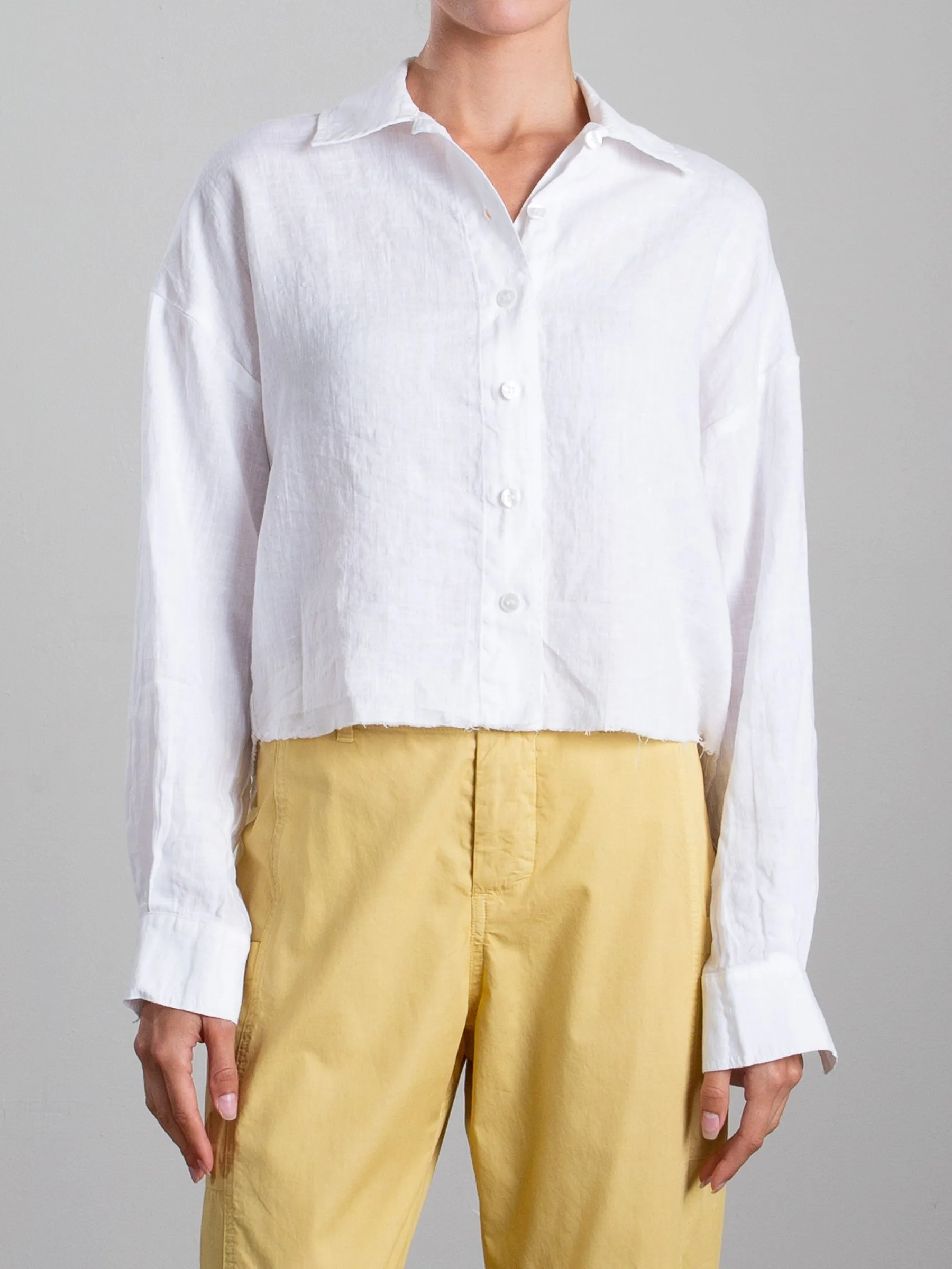 Esme Crop Shirt in French Linen - White