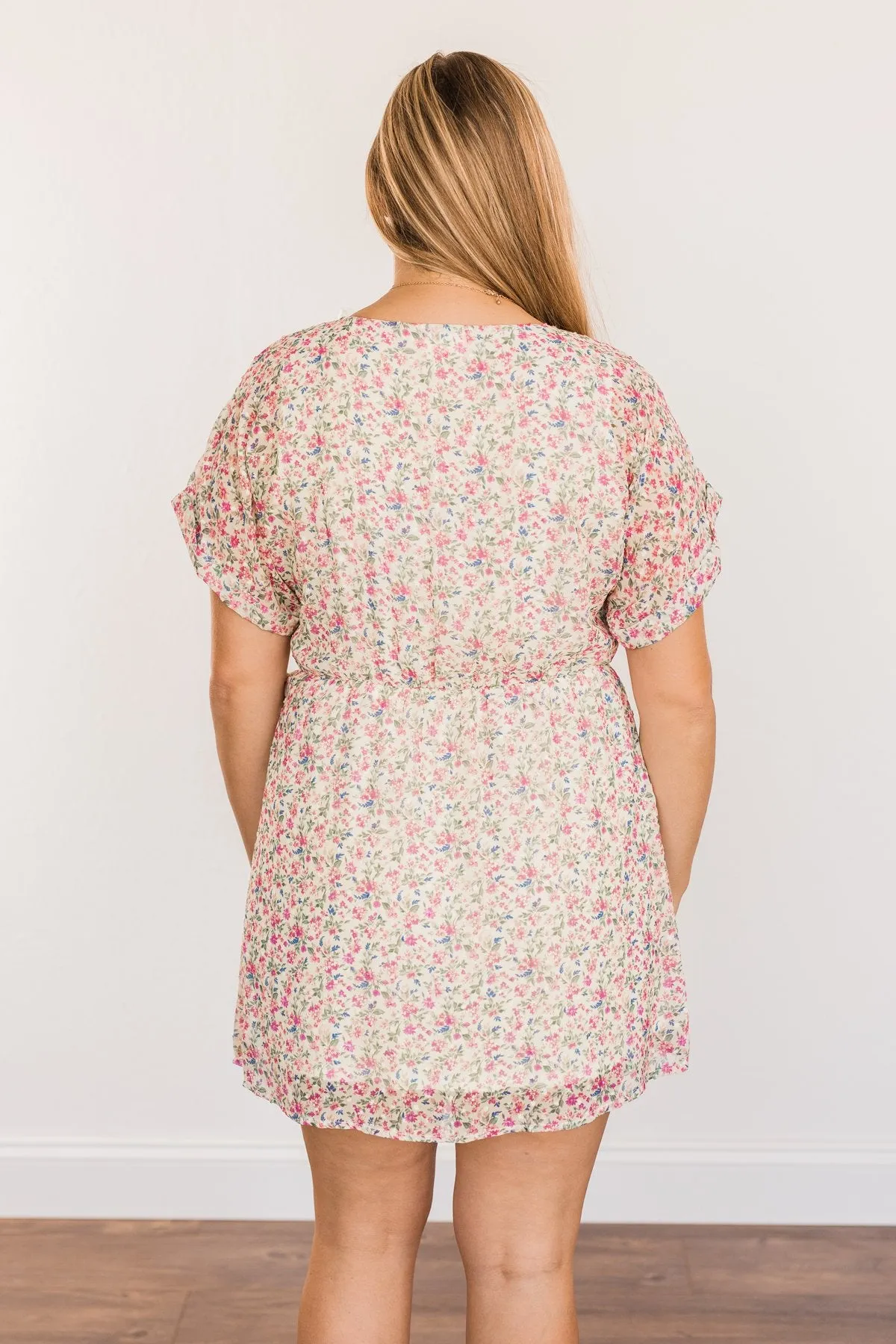 Feeling Unstoppable V-Neck Floral Dress- Cream & Pink