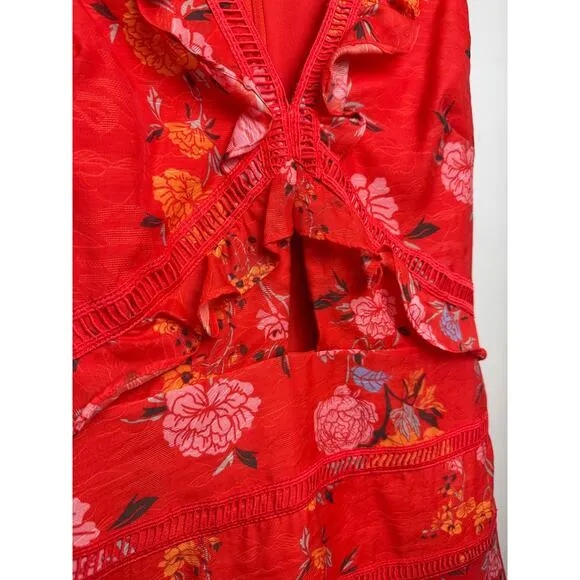 Finders Keepers Flicker Coral Red Floral Print Mini Dress Sz. M