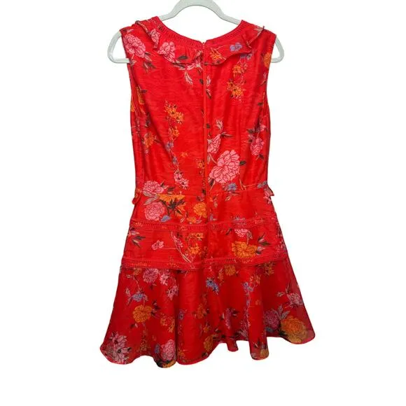 Finders Keepers Flicker Coral Red Floral Print Mini Dress Sz. M
