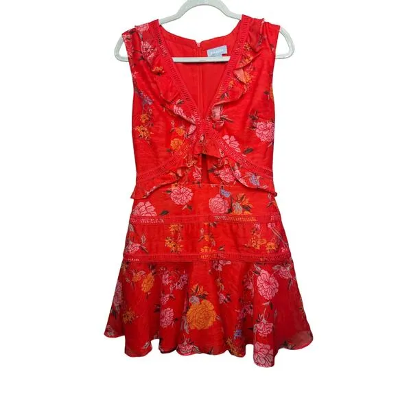Finders Keepers Flicker Coral Red Floral Print Mini Dress Sz. M