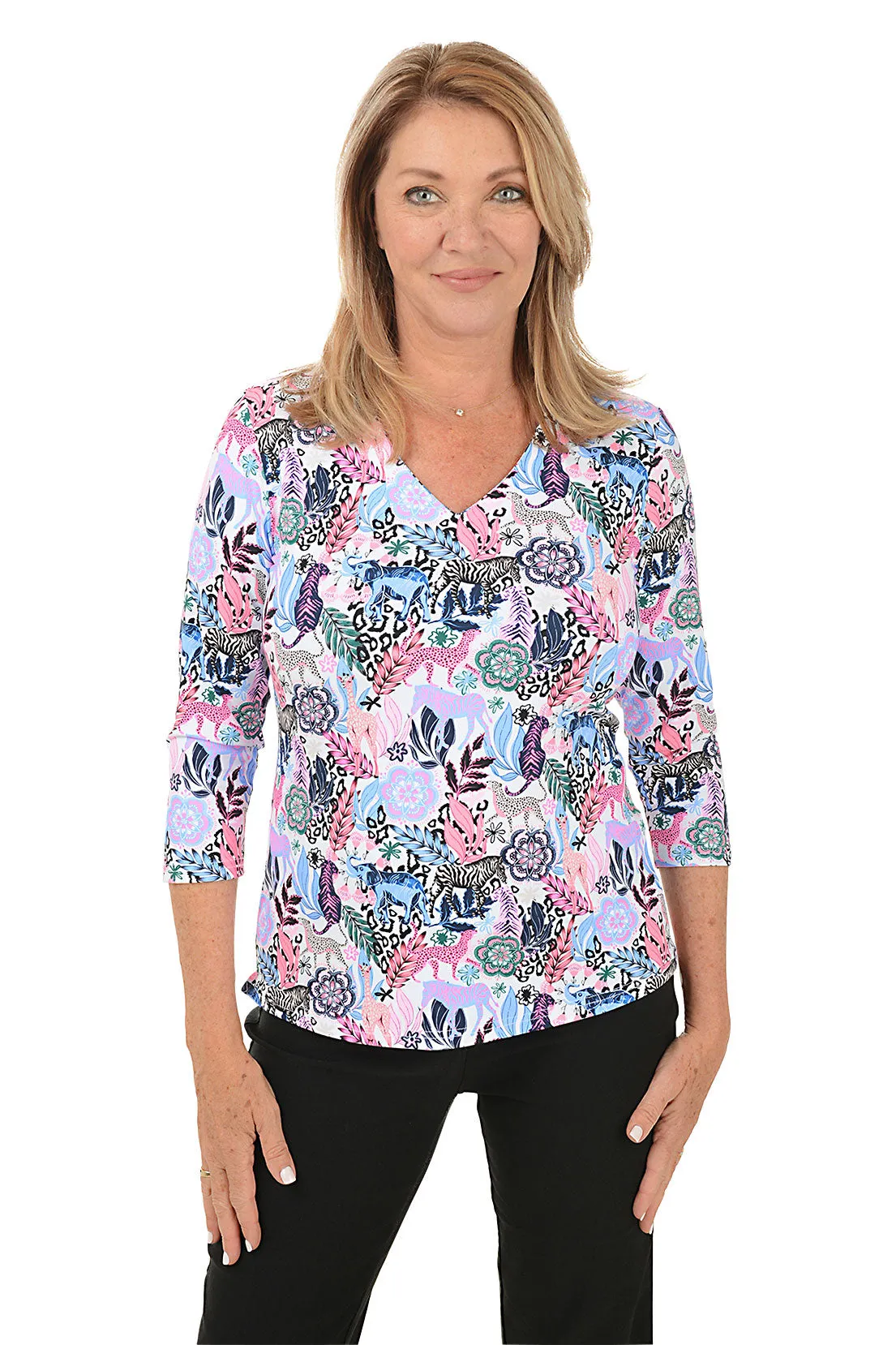 Floral Safari UPF50  V-Neck Top