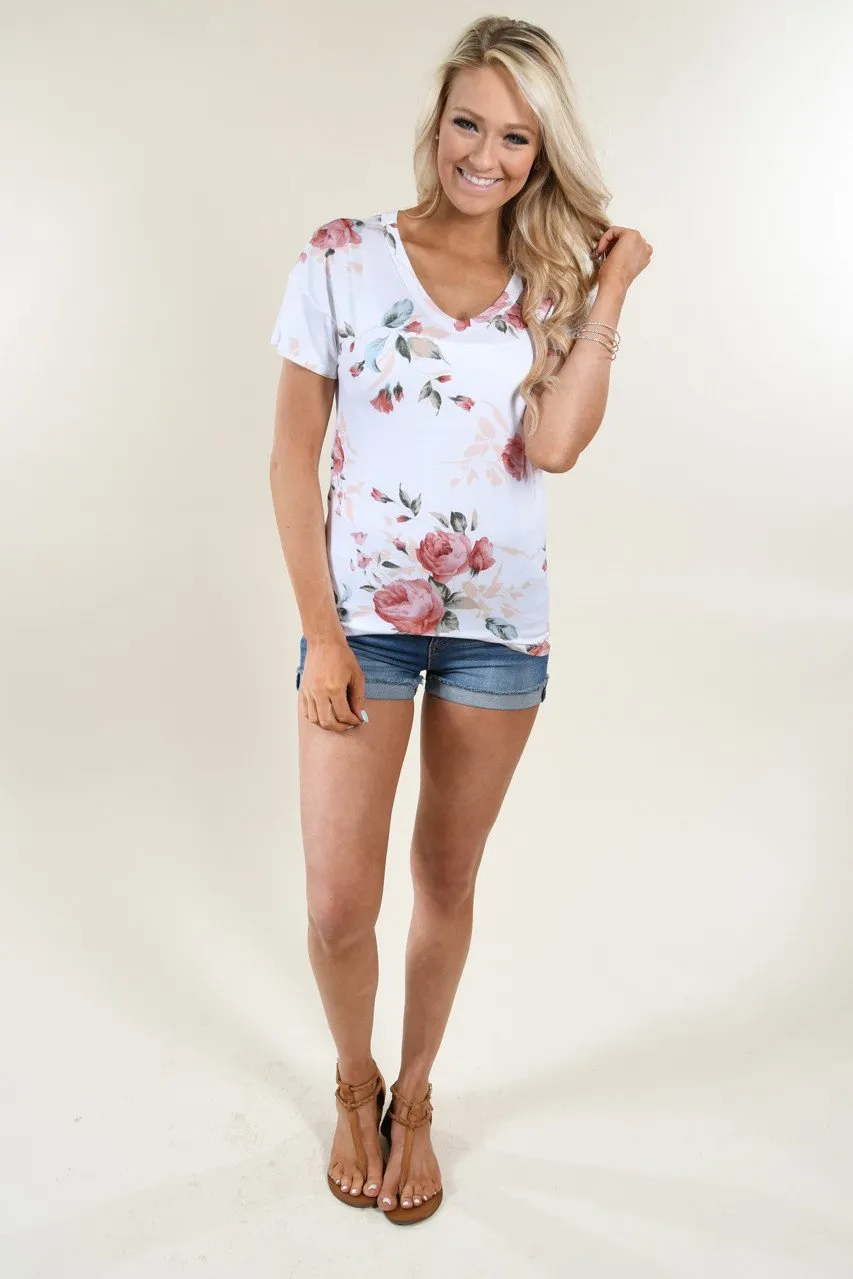 Floral V-Neck ~ Ivory