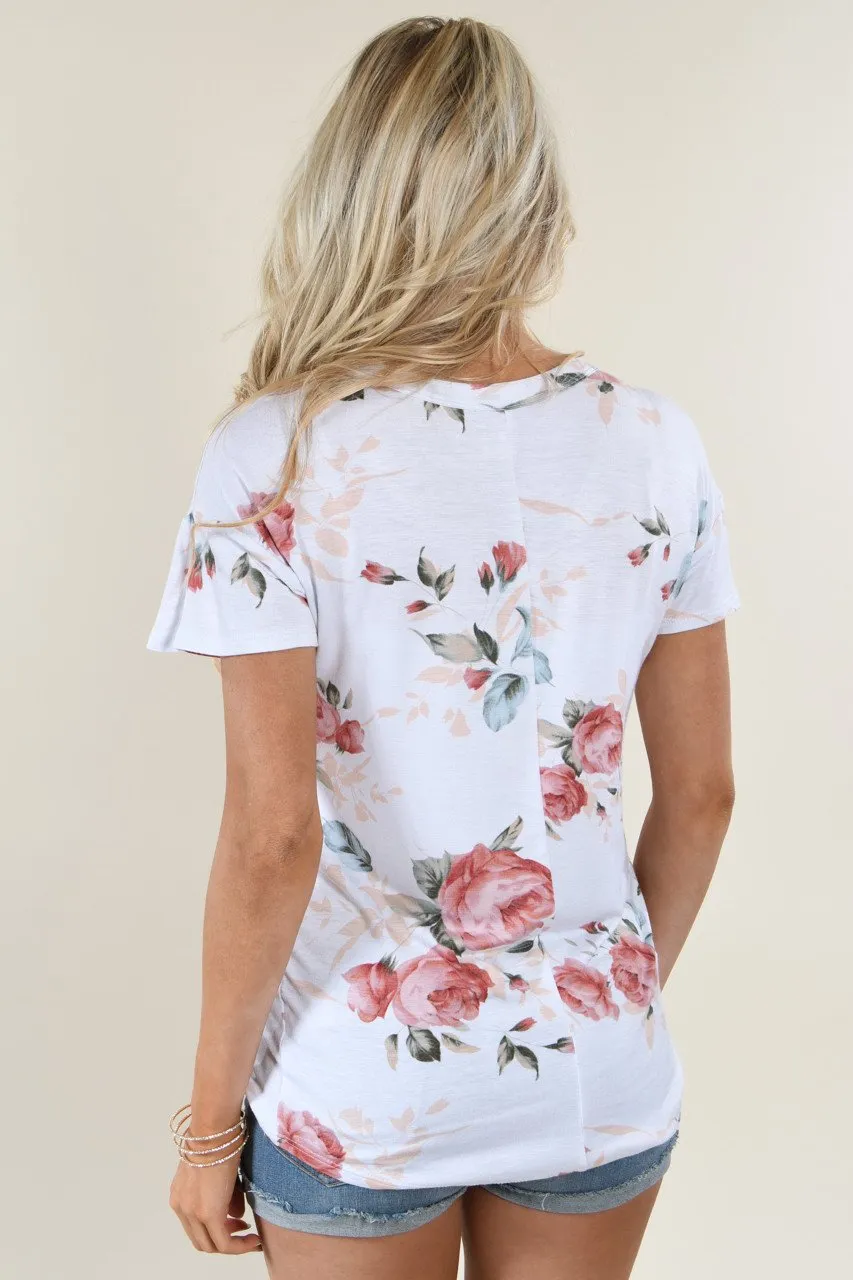 Floral V-Neck ~ Ivory