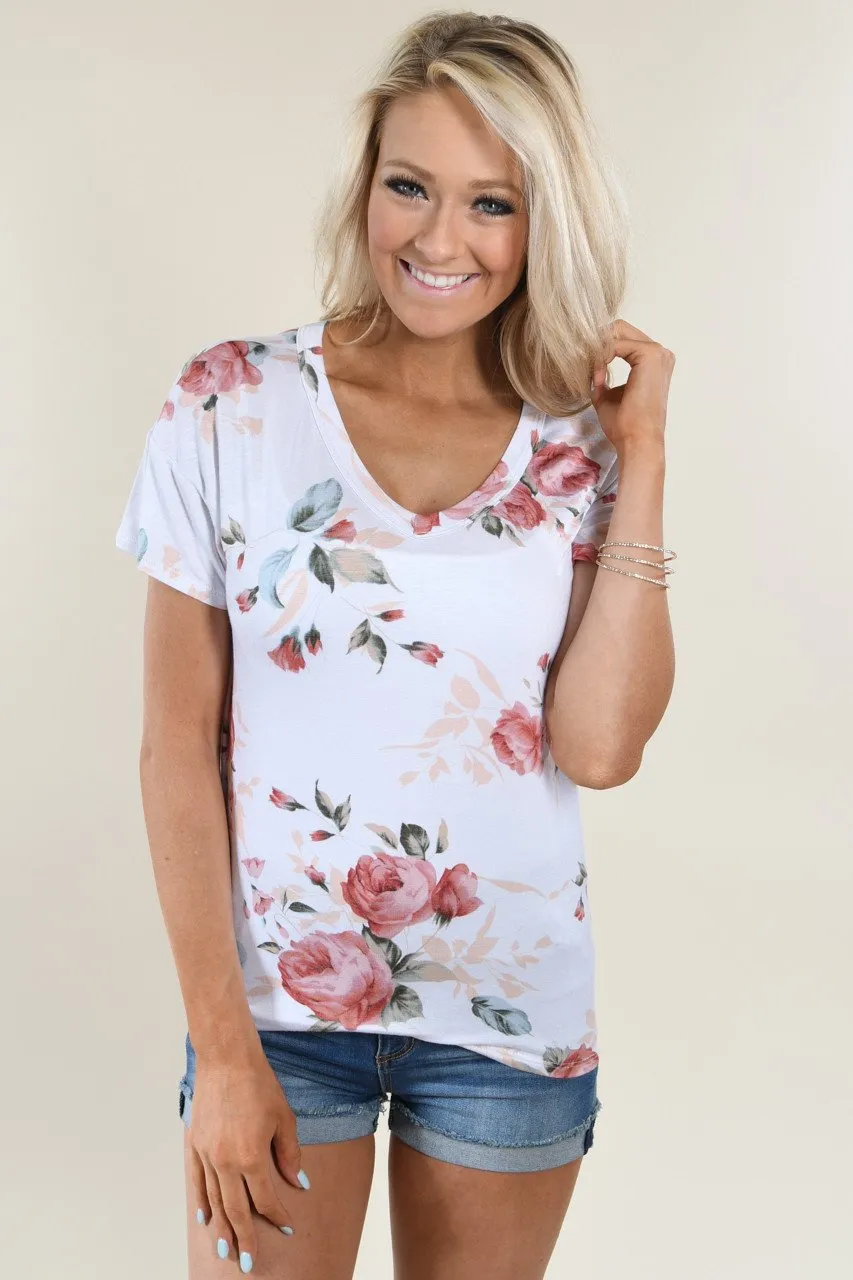 Floral V-Neck ~ Ivory