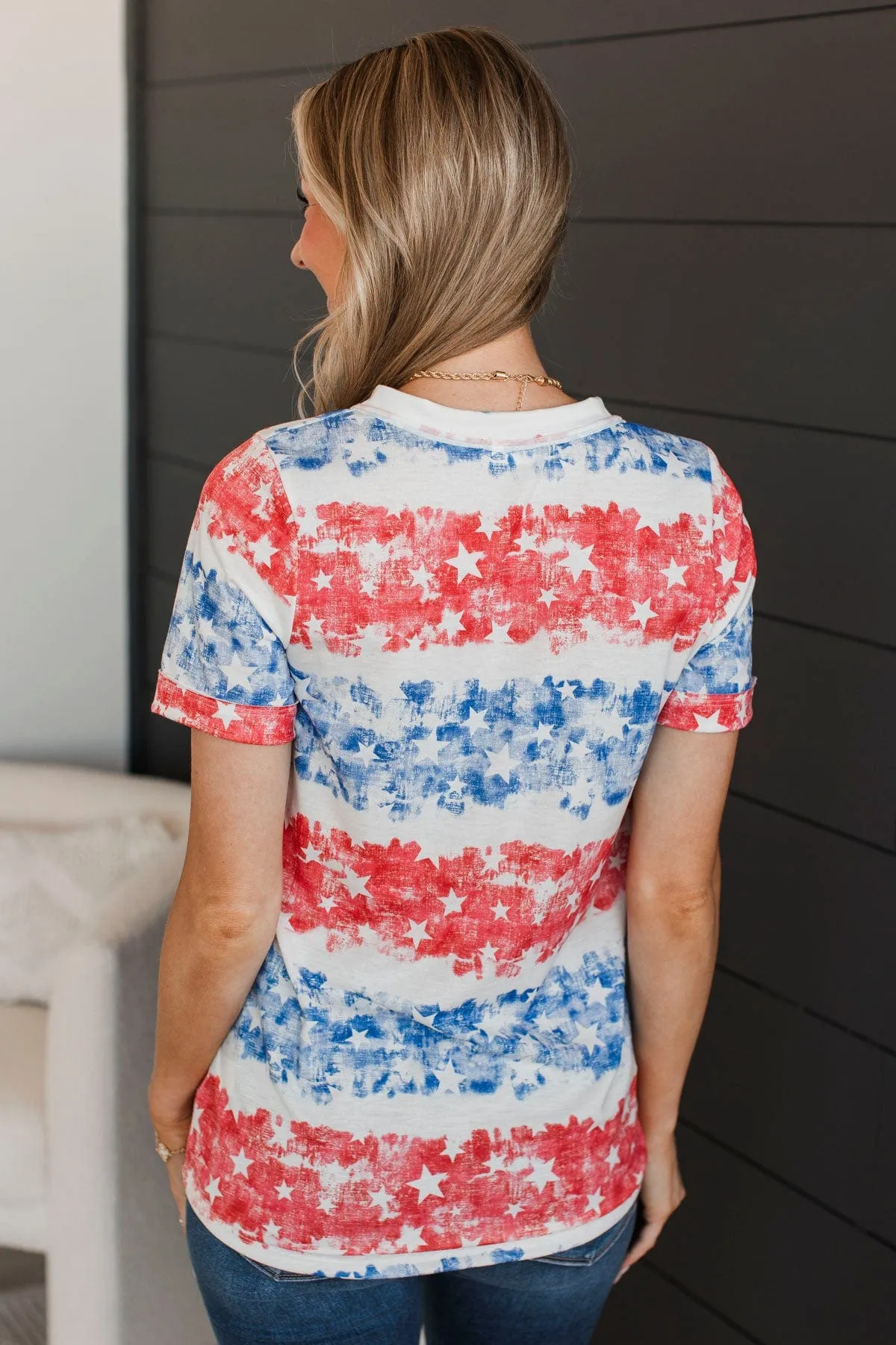 Follow The Stars V-Neck Top- Red, White, & Blue