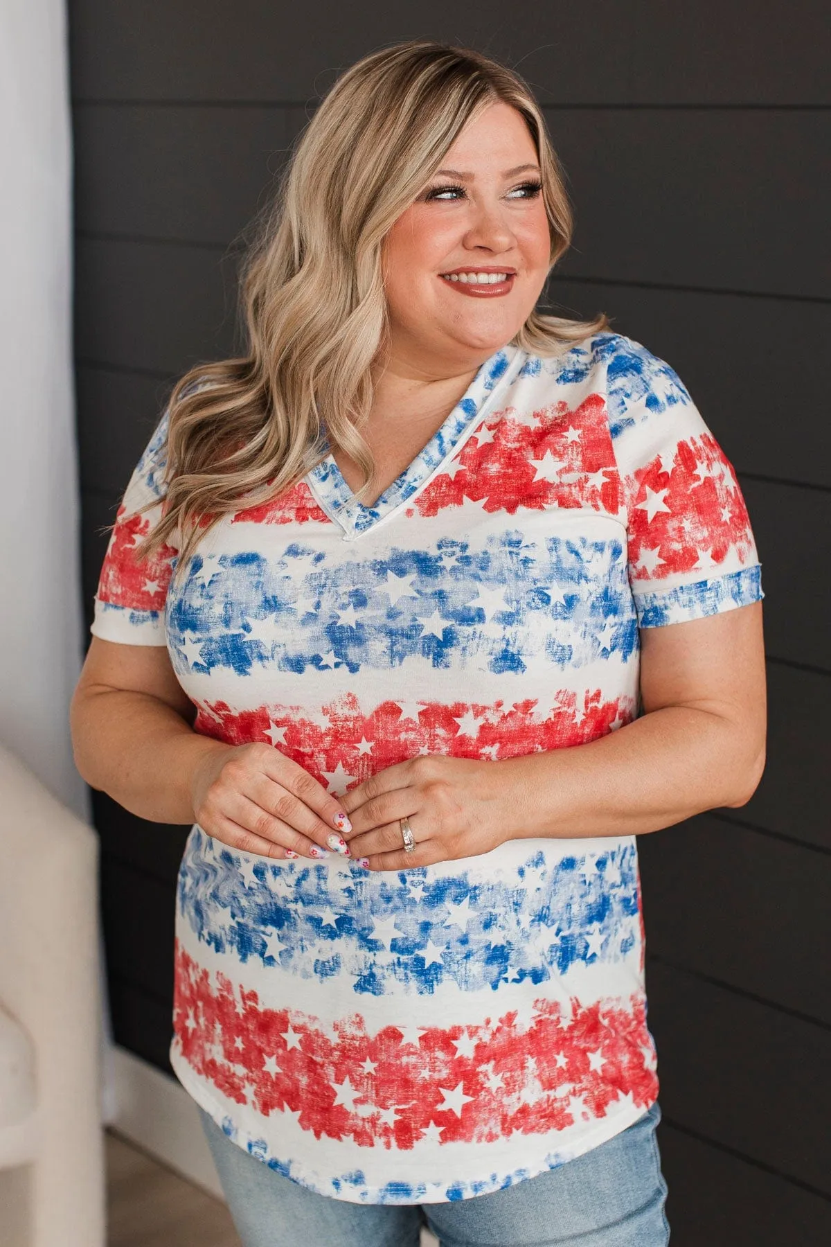 Follow The Stars V-Neck Top- Red, White, & Blue