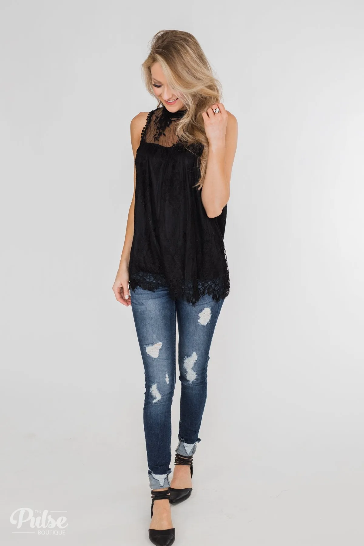 Forever By My Side Lace Tank Top- Black