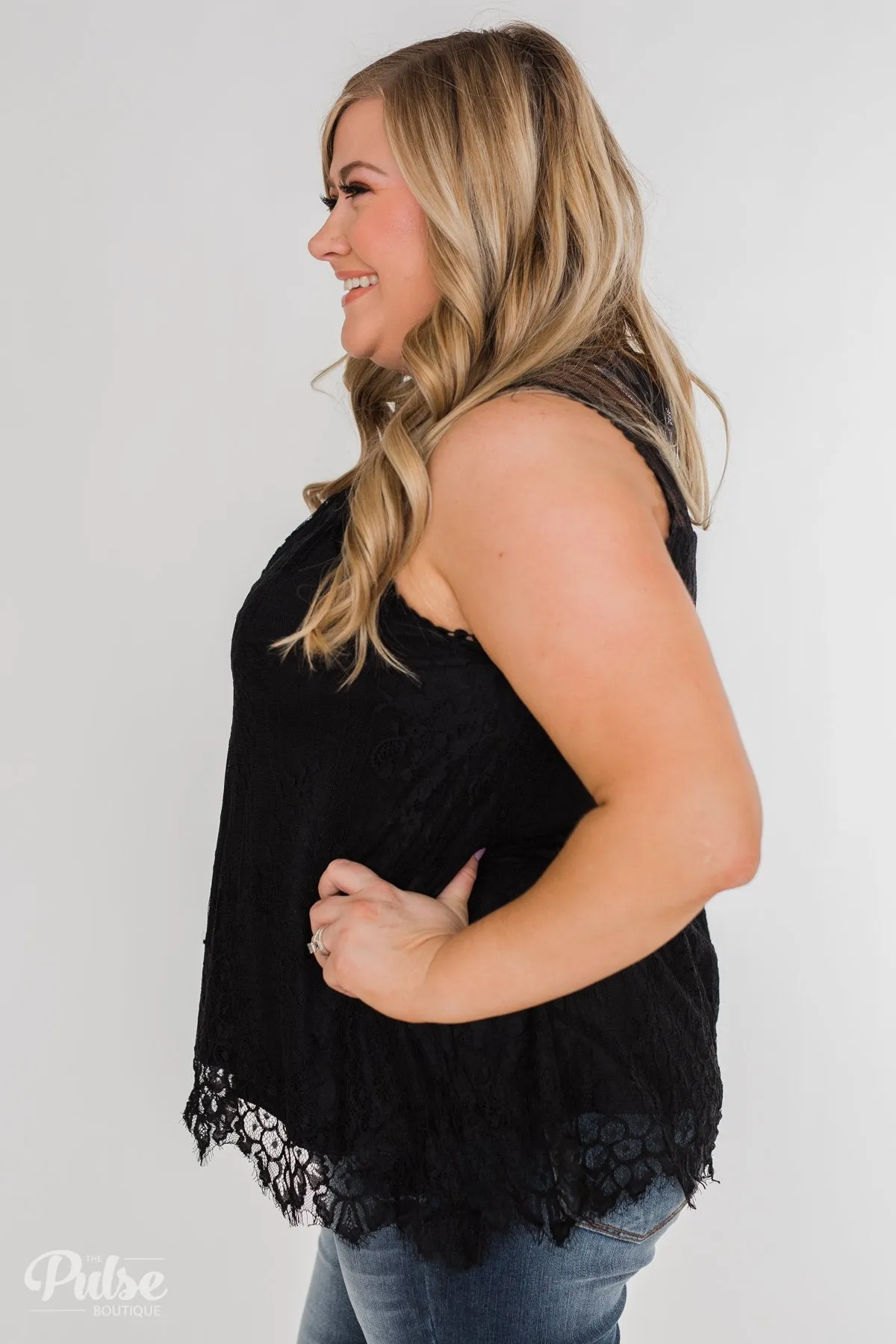 Forever By My Side Lace Tank Top- Black