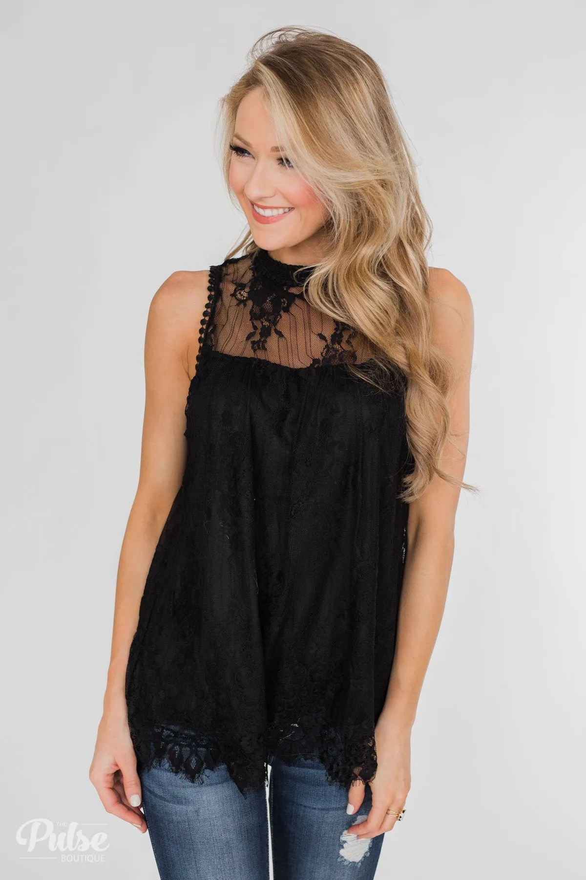 Forever By My Side Lace Tank Top- Black