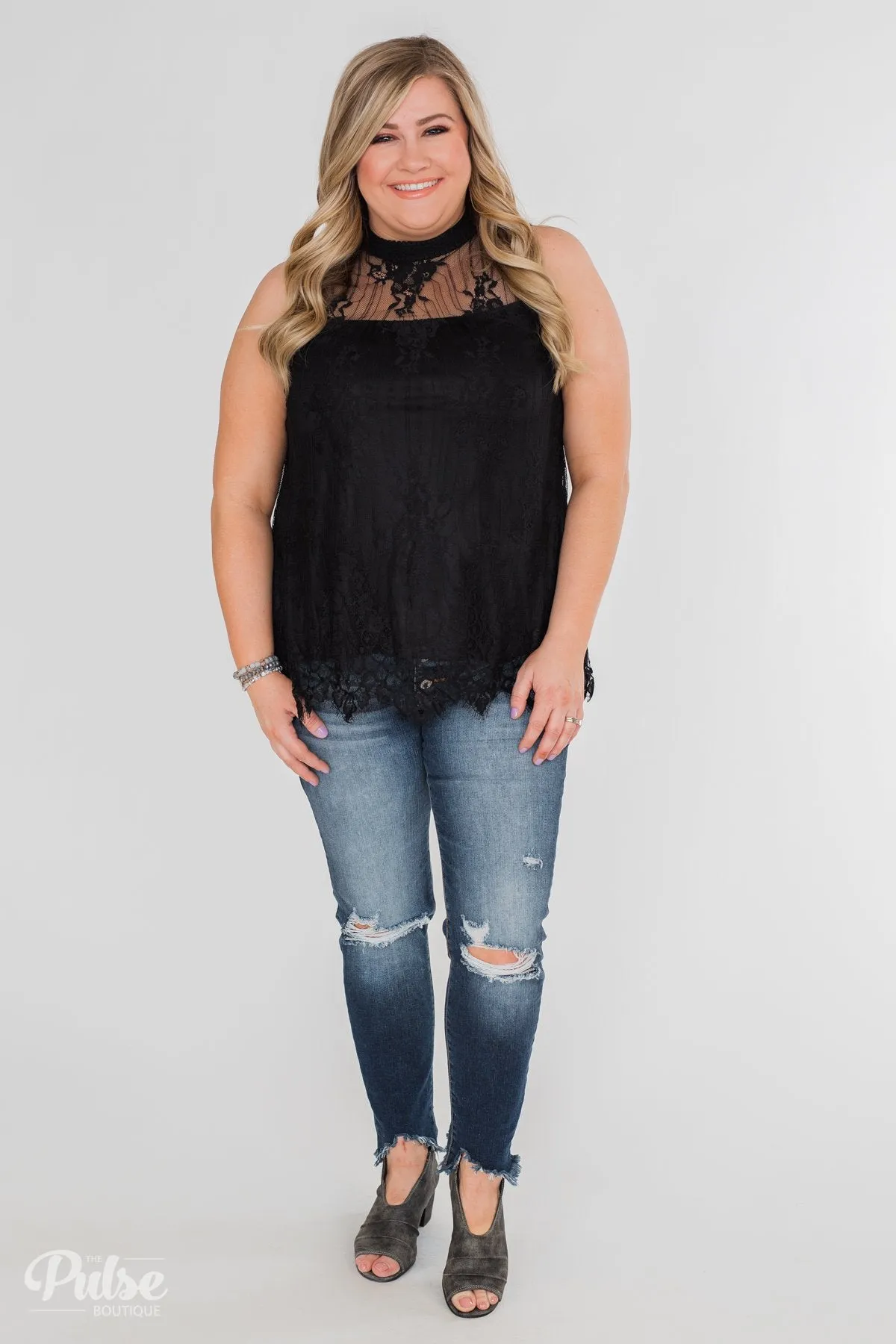 Forever By My Side Lace Tank Top- Black