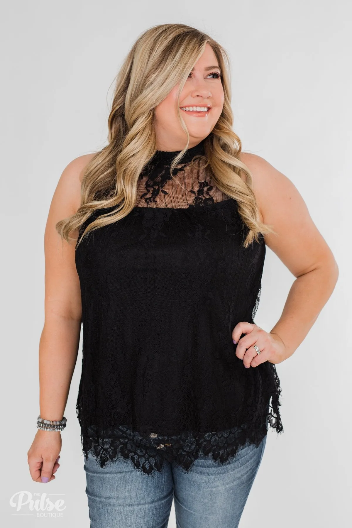 Forever By My Side Lace Tank Top- Black