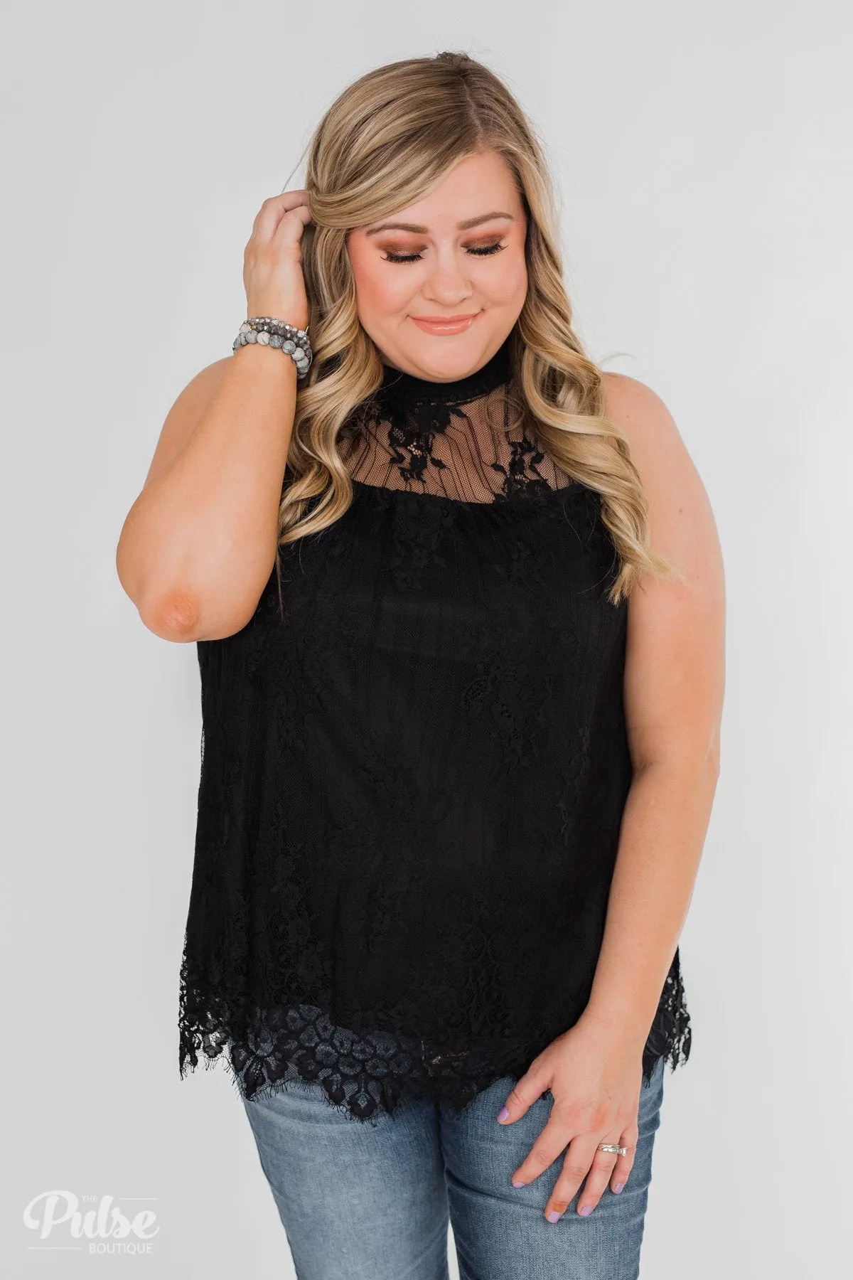 Forever By My Side Lace Tank Top- Black