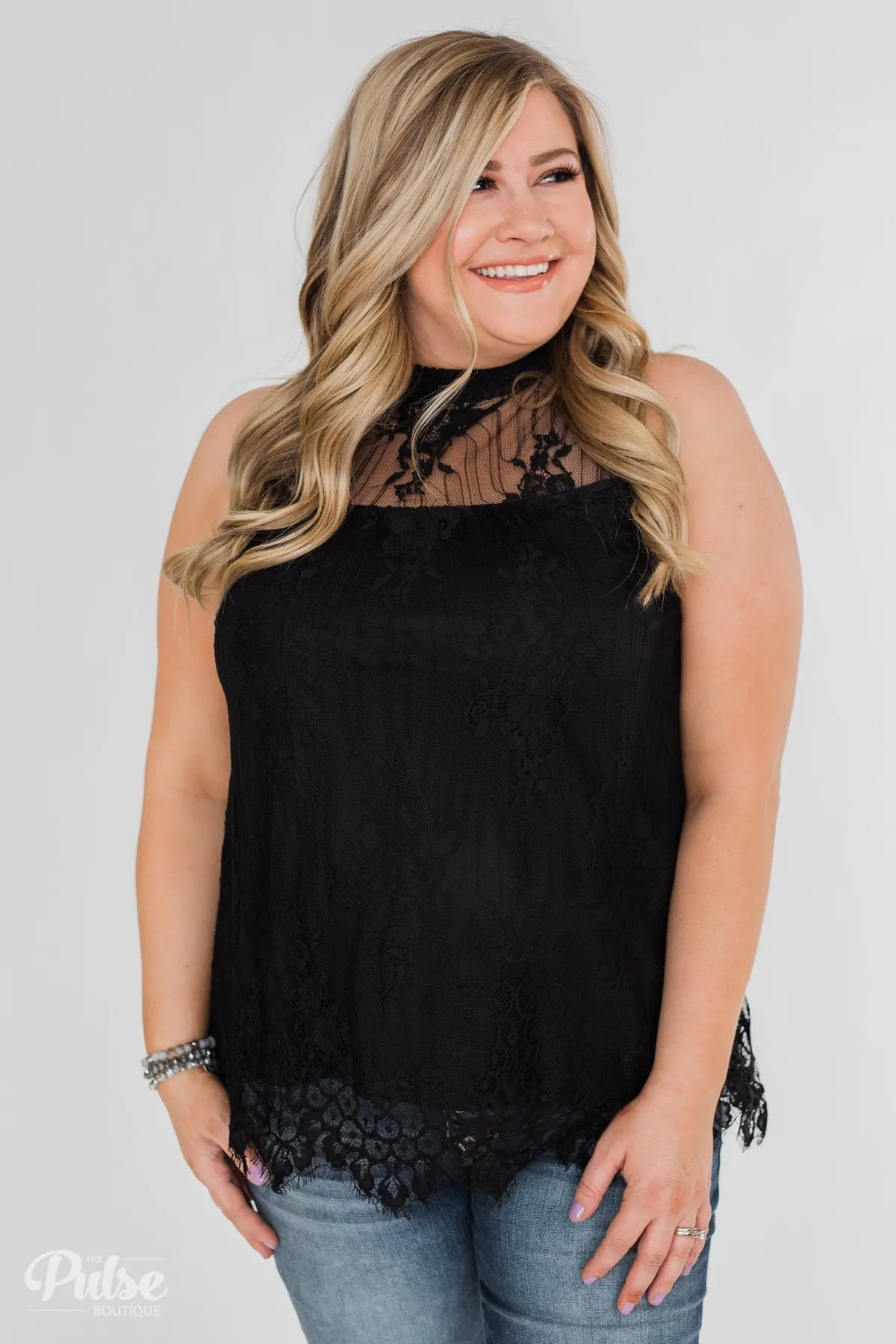 Forever By My Side Lace Tank Top- Black