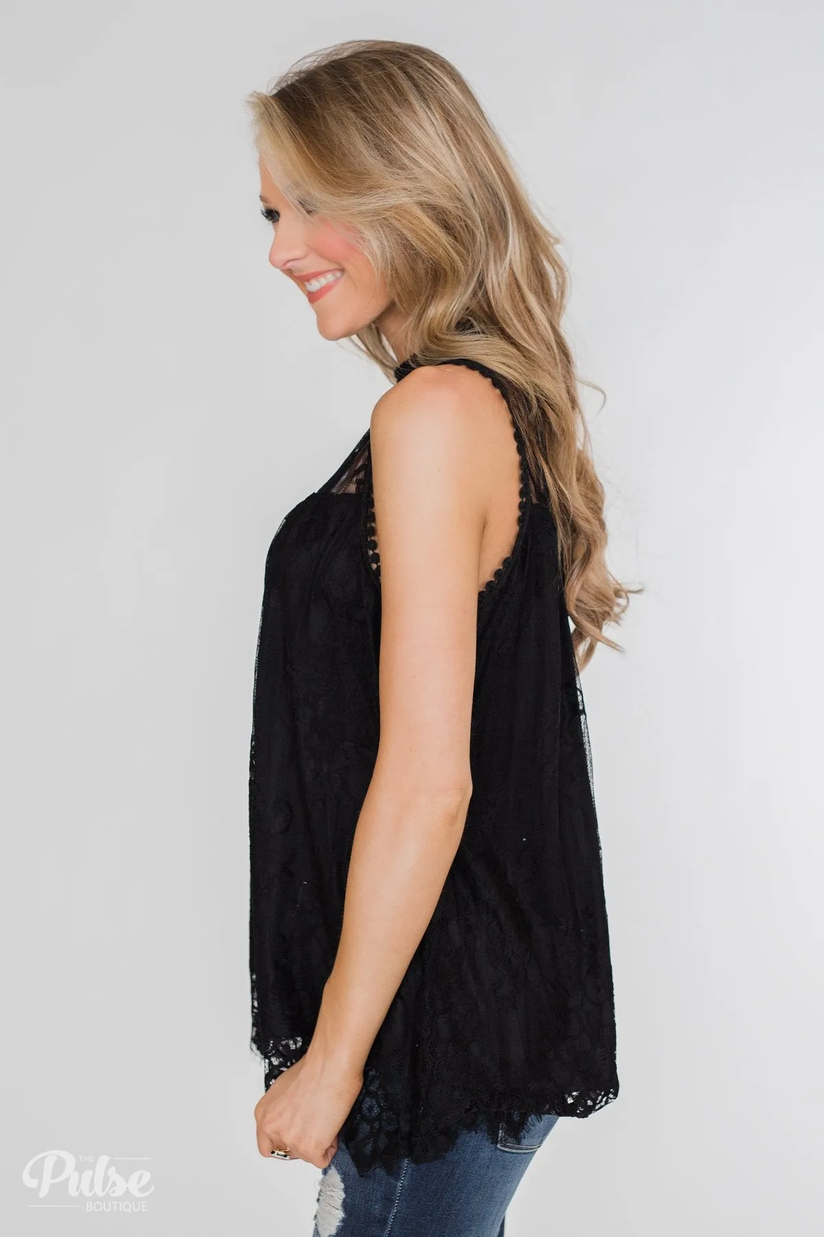 Forever By My Side Lace Tank Top- Black