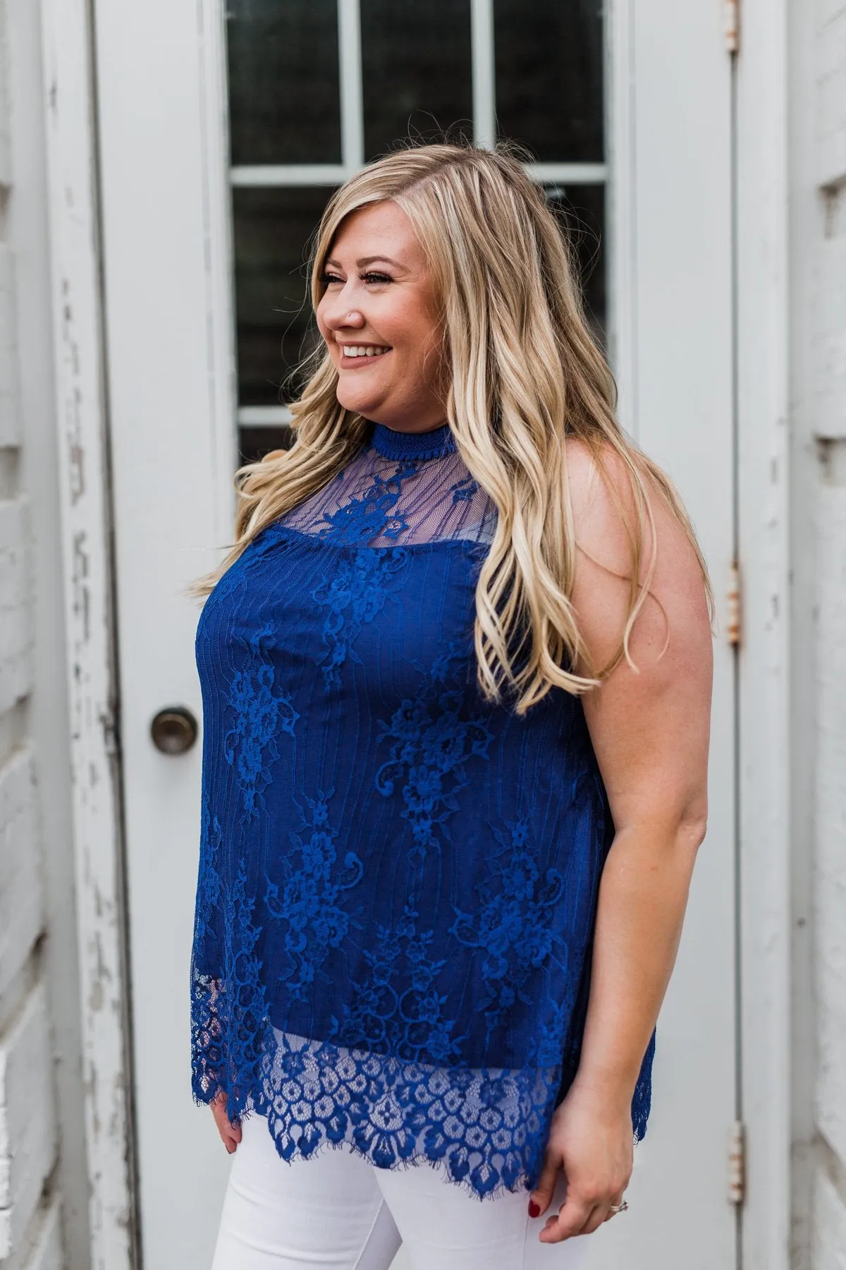Forever By My Side Lace Tank Top- Royal Blue