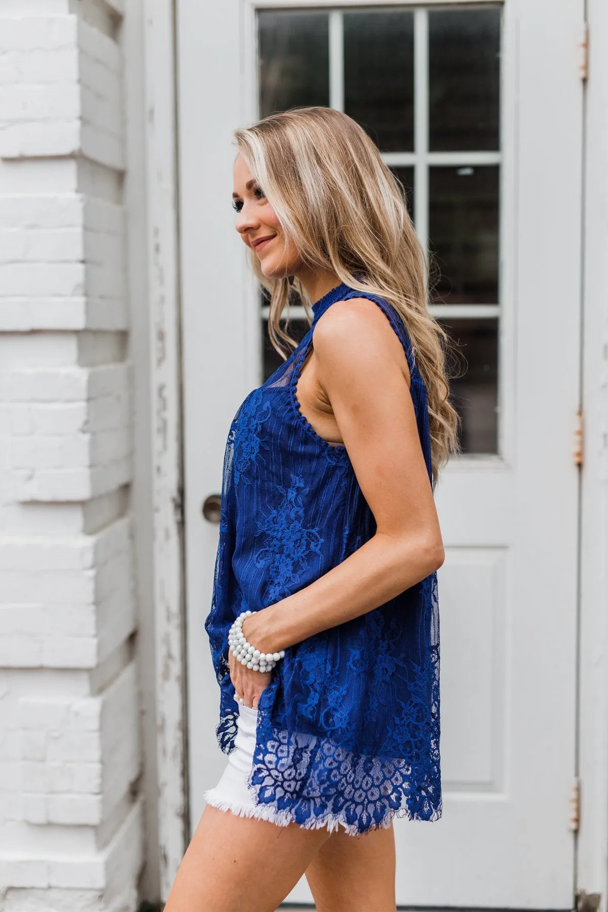 Forever By My Side Lace Tank Top- Royal Blue