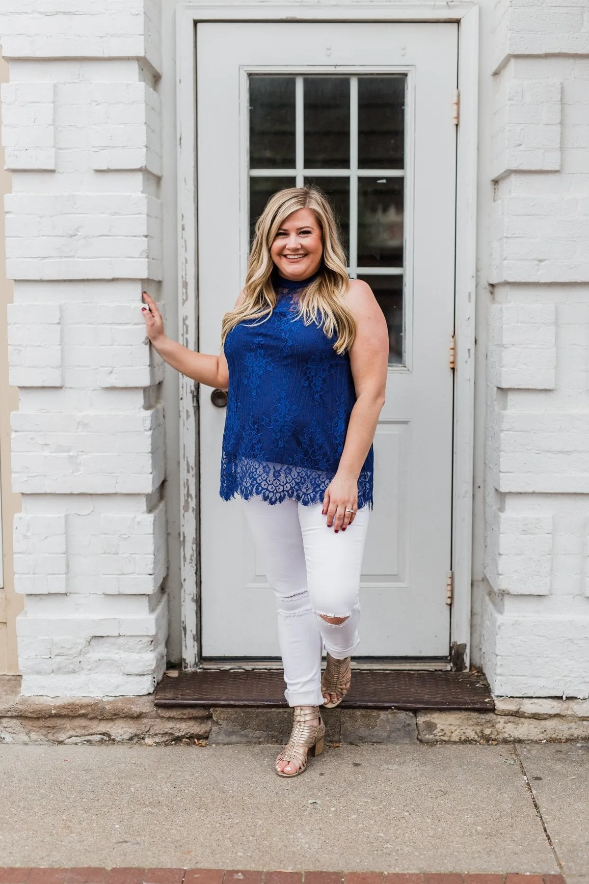 Forever By My Side Lace Tank Top- Royal Blue