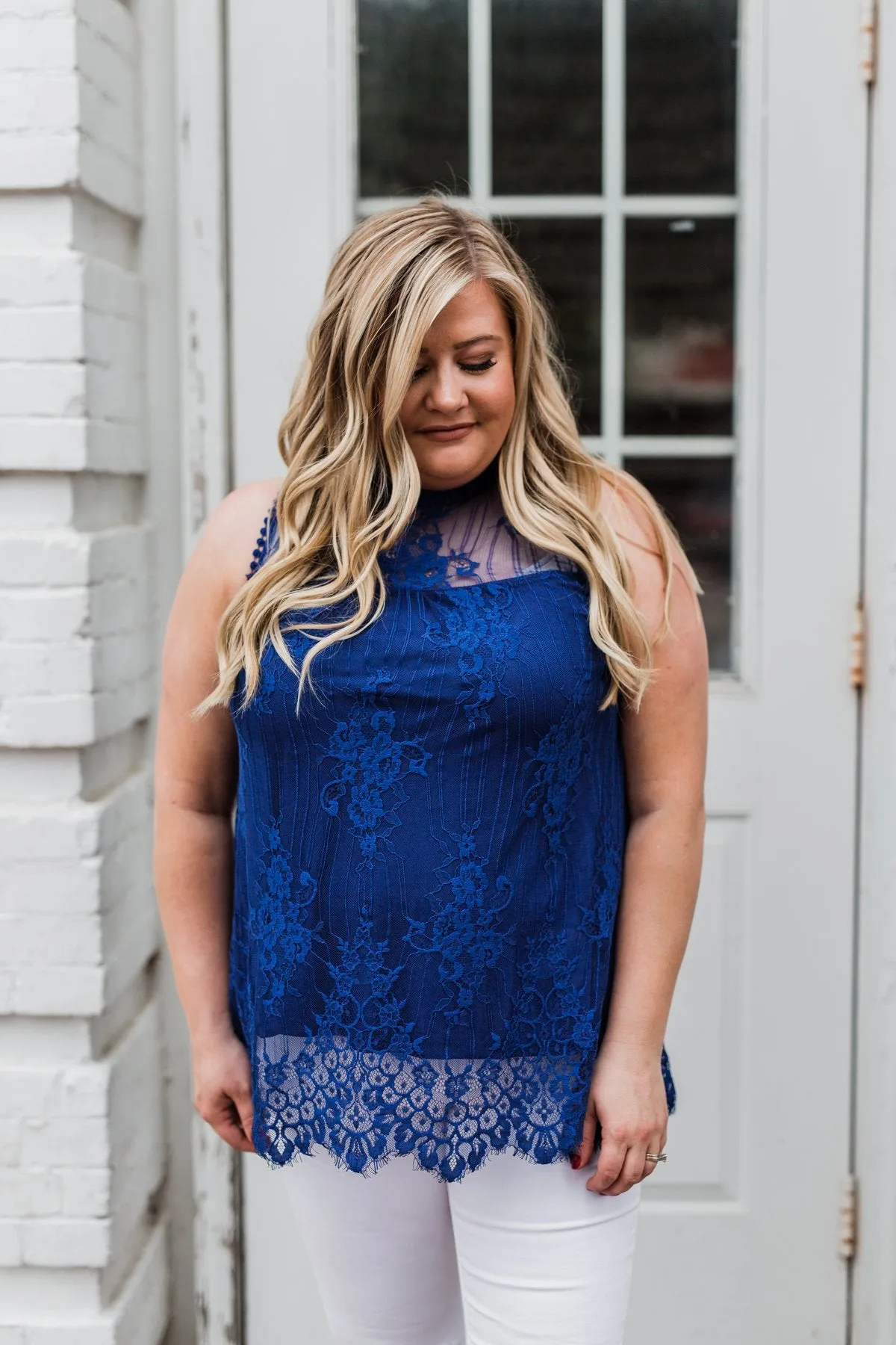 Forever By My Side Lace Tank Top- Royal Blue